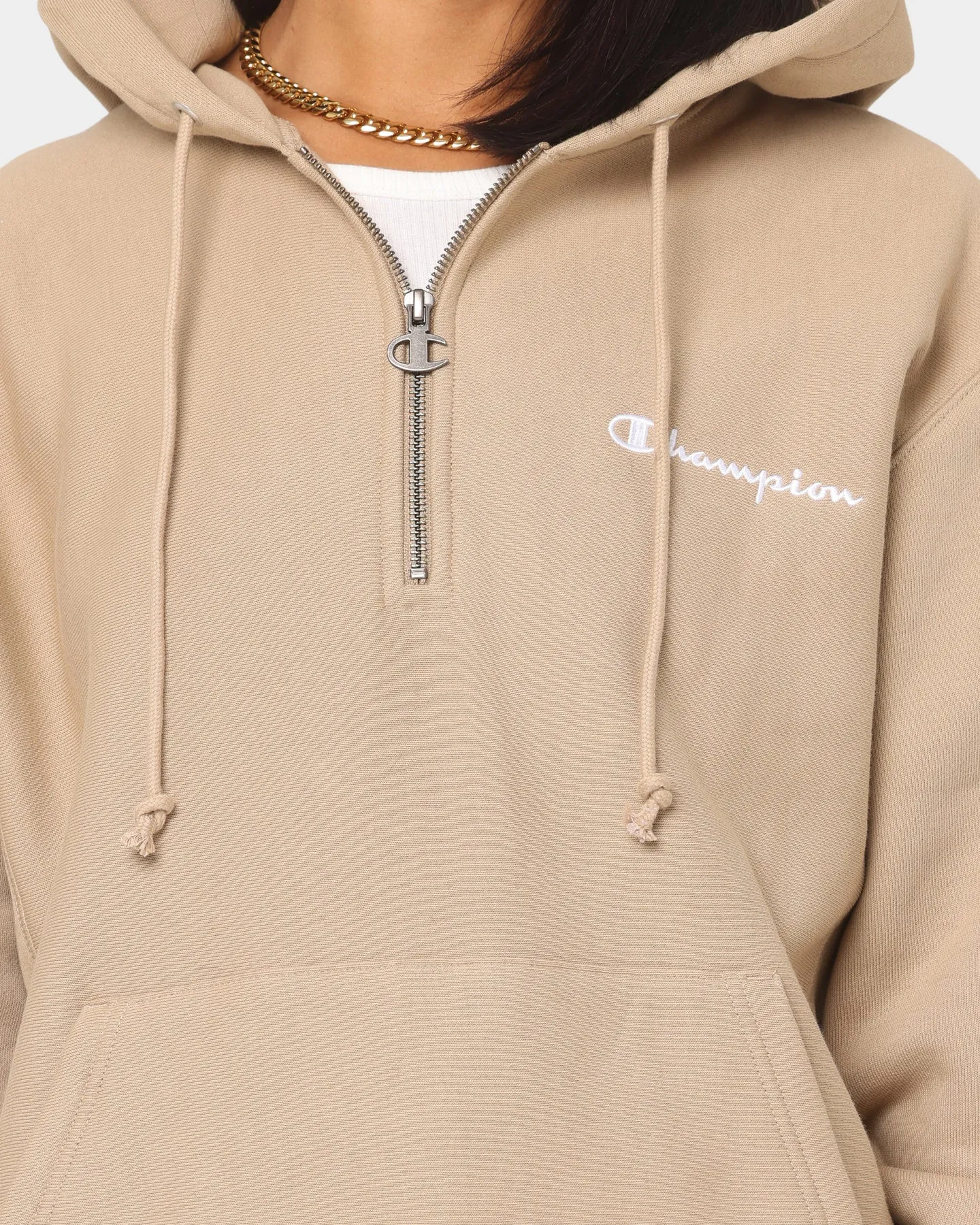 HemLock Adjustment System BondedFabric Champion Reverse Weave Quarter Zip Hoodie Country Walnut