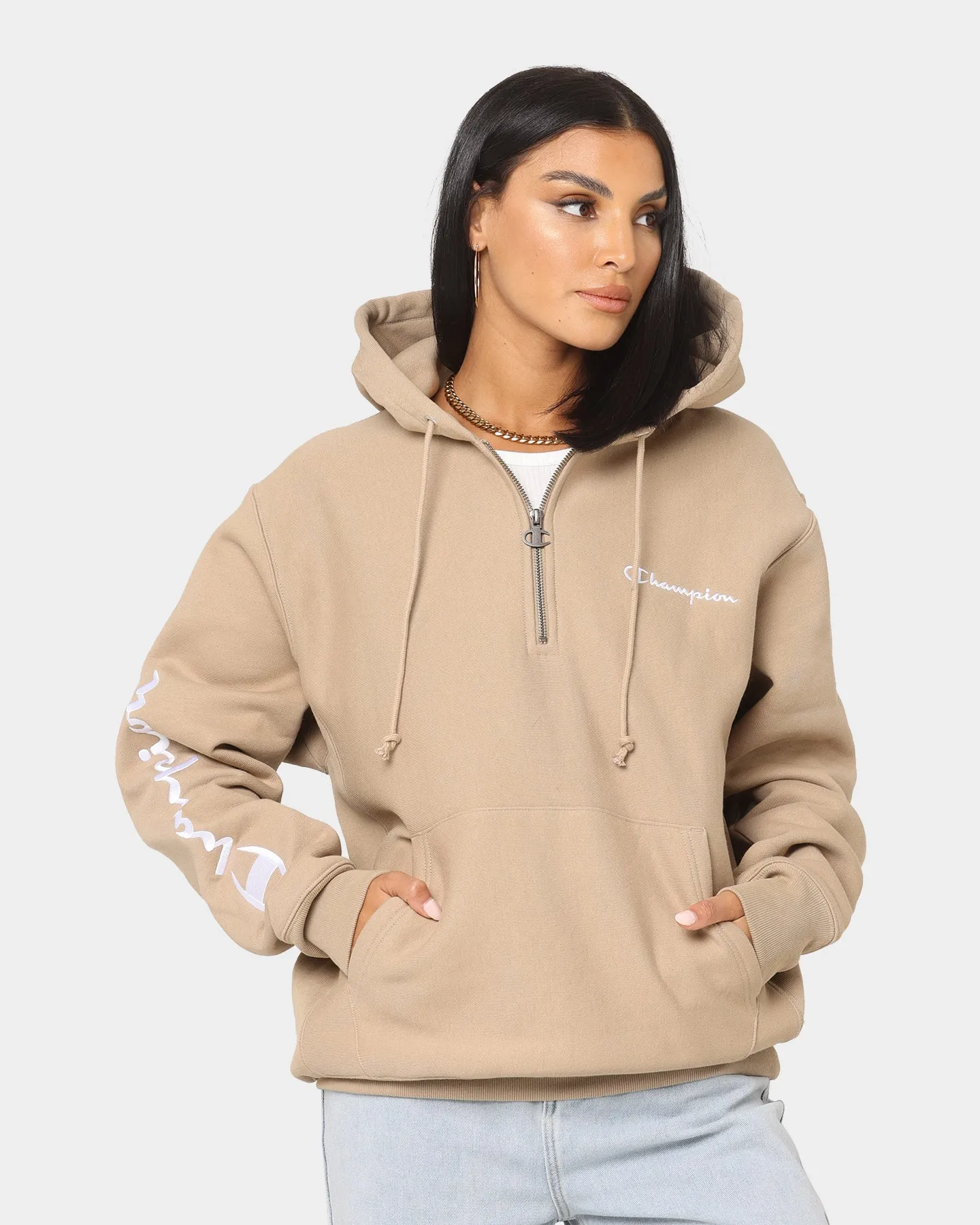 tall size Illustrate Champion Reverse Weave Quarter Zip Hoodie Country Walnut