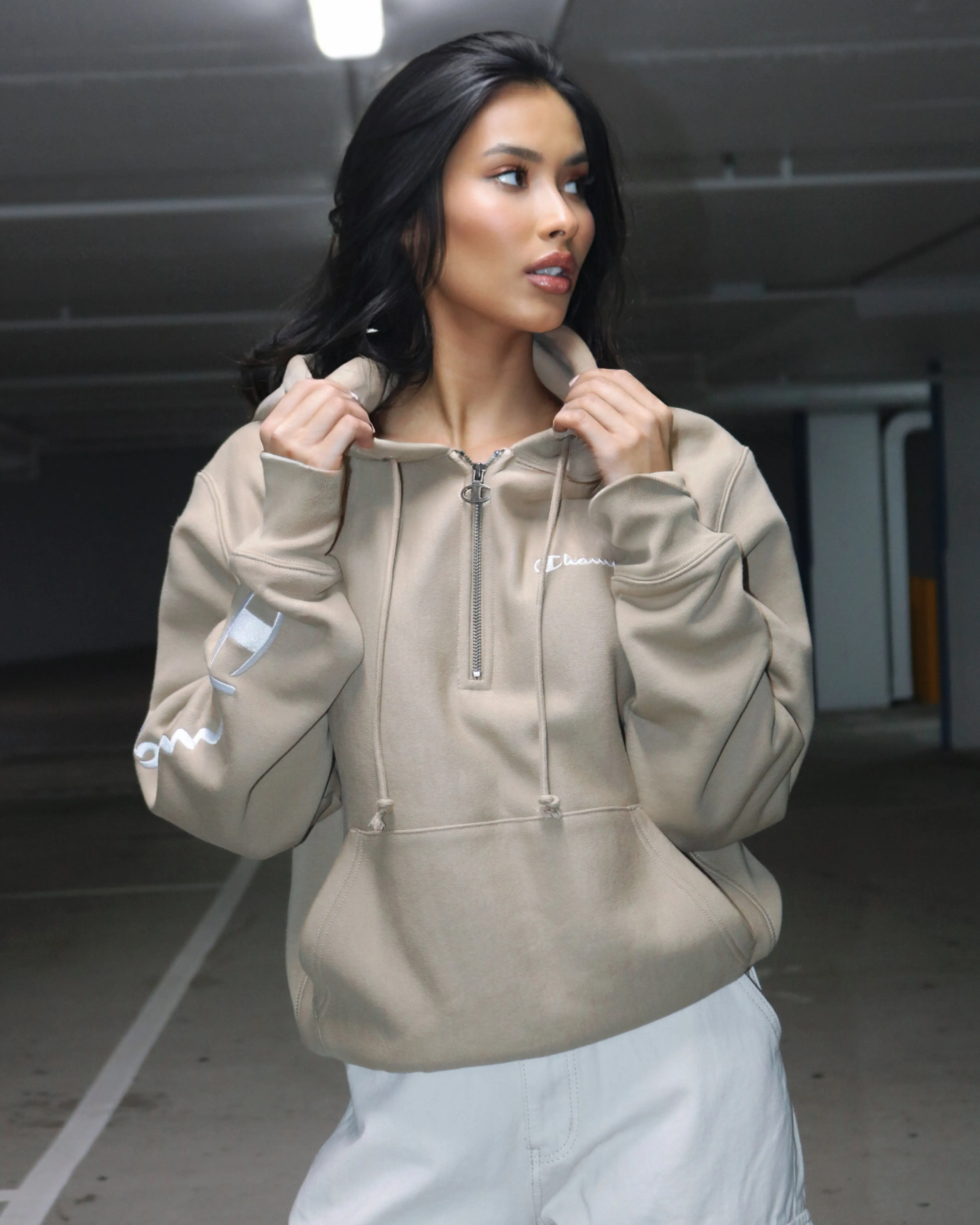 Champion Reverse Weave Quarter Zip Hoodie Country Walnut Hooded style popular in Asia