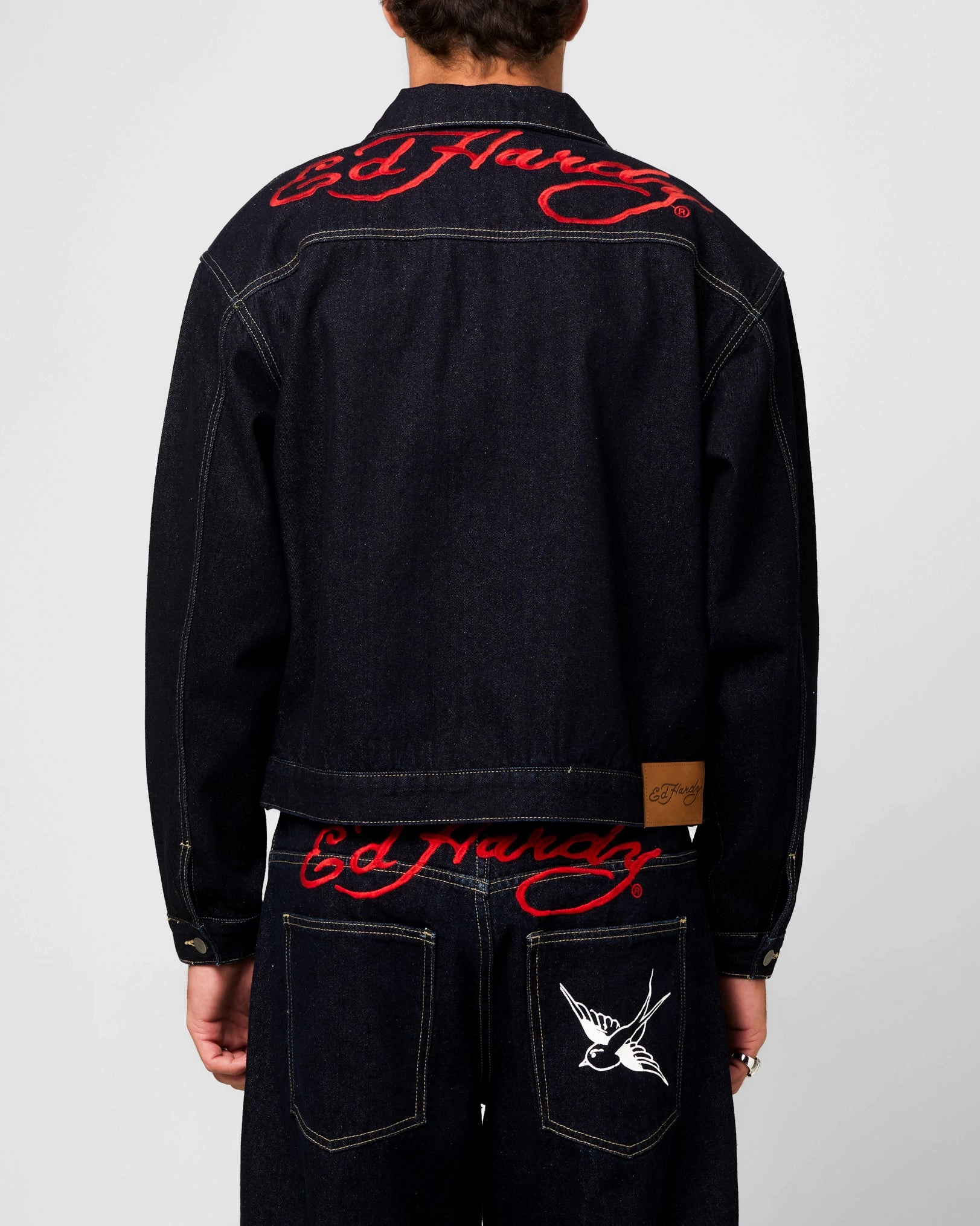 Quilted Stitching Heat Retention Ed Hardy Coach Denim Jacket Raw Indigo