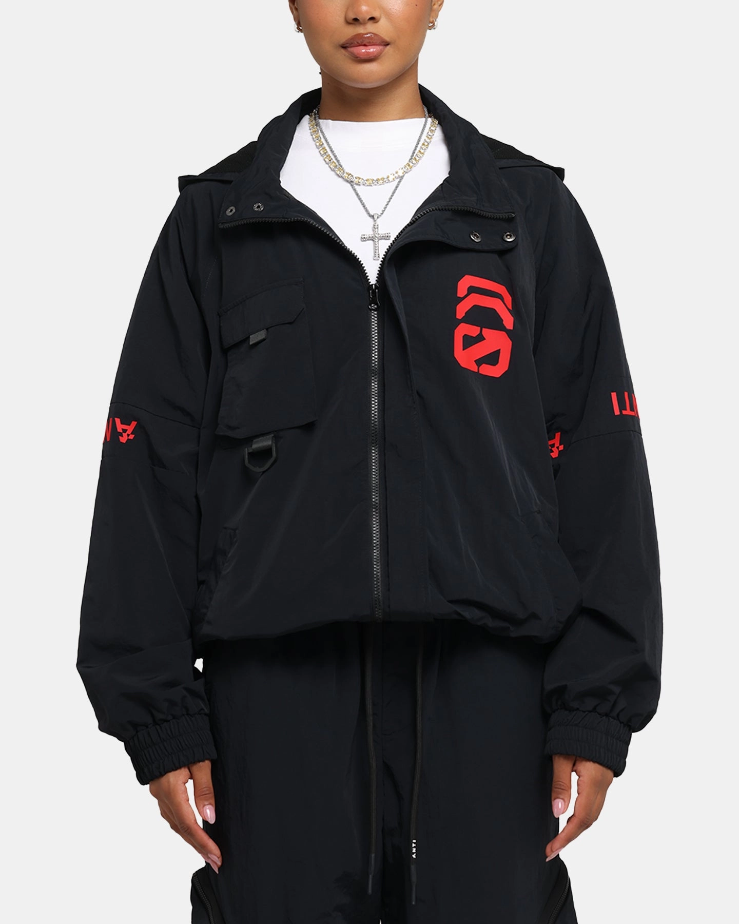 The Anti Order Faction Technical Windbreaker Jacket Black/Red Flex Stretch Material campfire