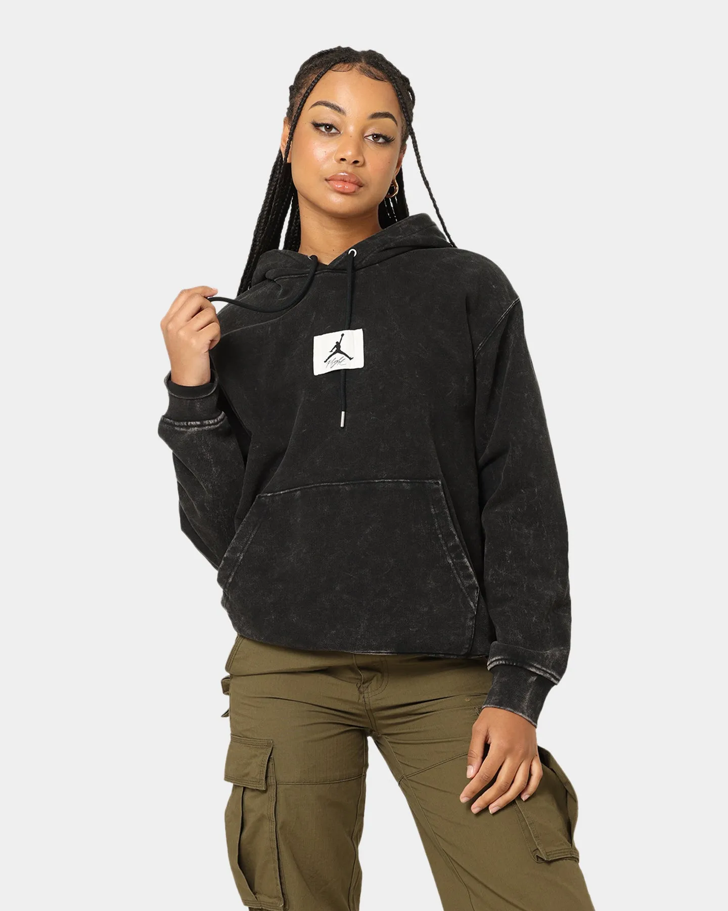 Jordan Essential Statement Washed Fleece Hoodie Black Sporty Look