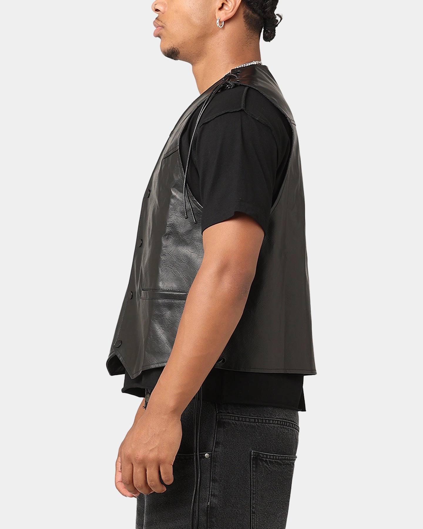 XXIII Tied Up PU Leather Vest Black Convertible Collar Style