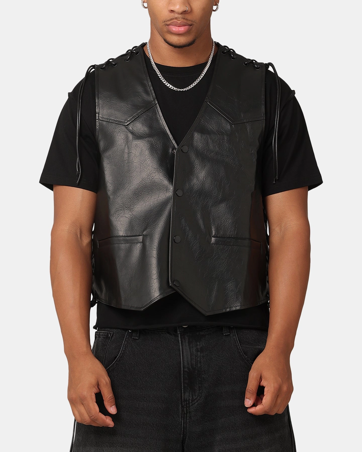 Effort XXIII Tied Up PU Leather Vest Black
