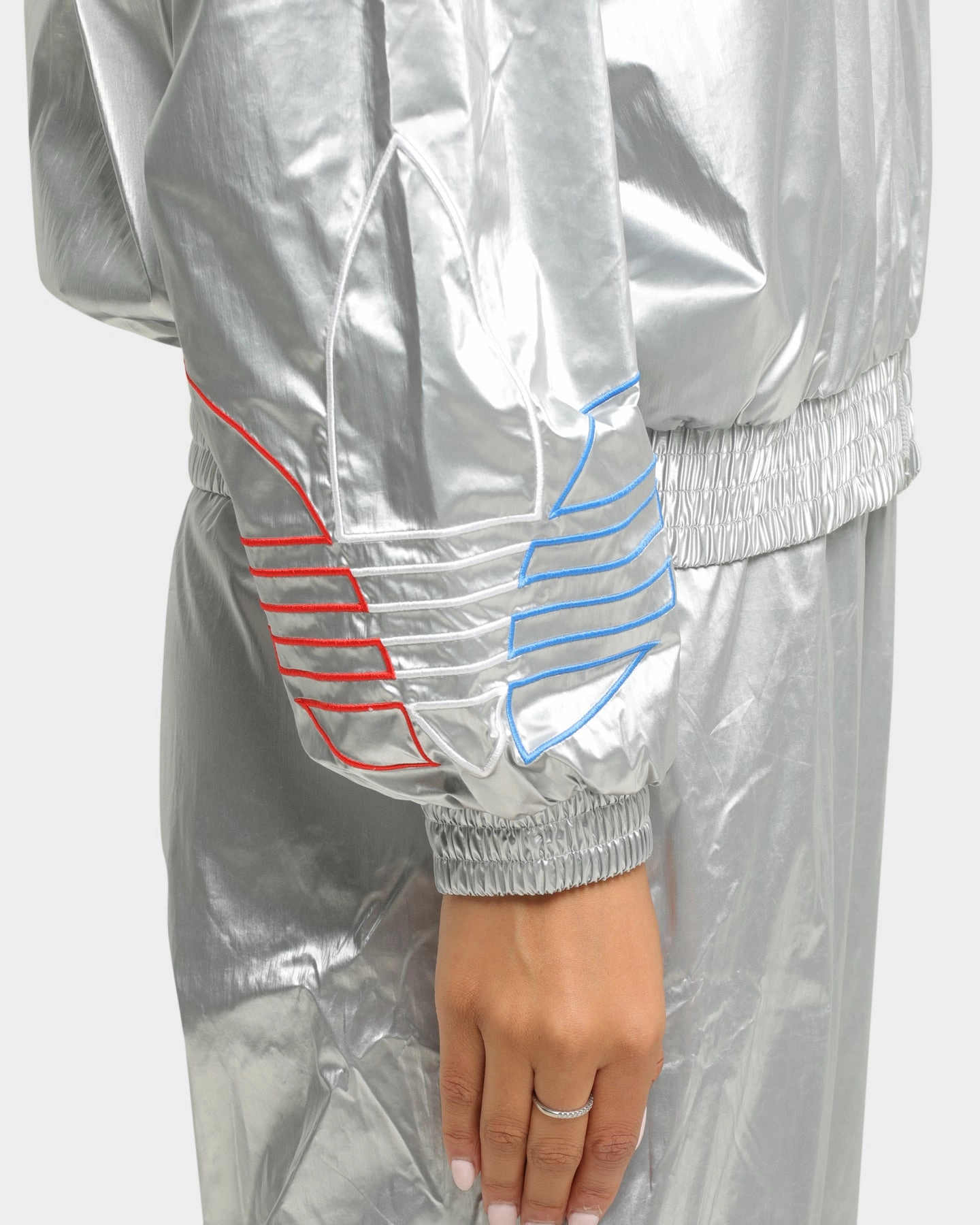 Foldable Collar Design Adidas Women's Japona Track Jacket Metallic Silver