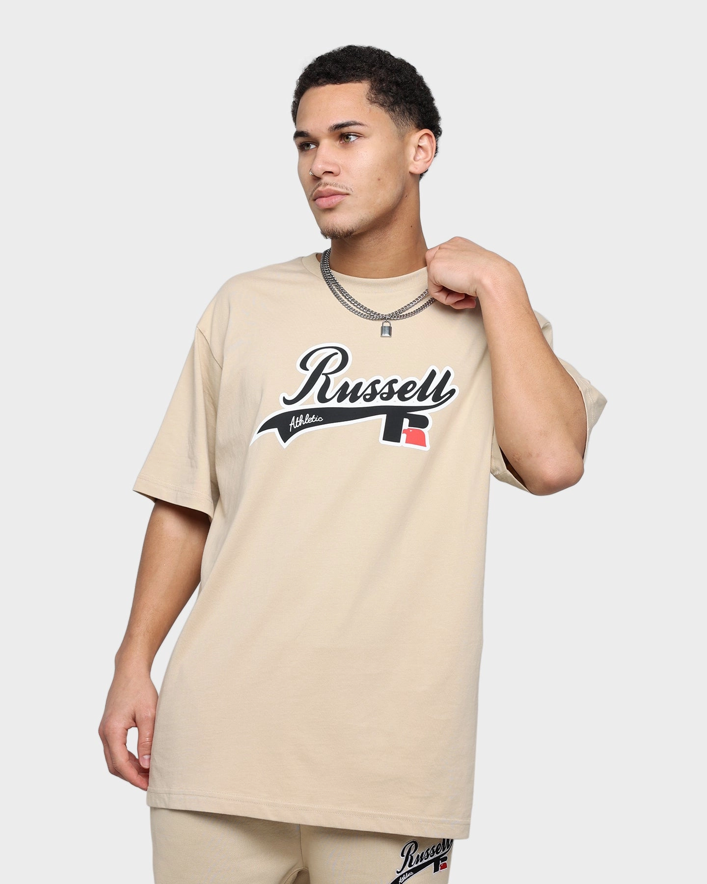 Double layer fabric Subtle Russell Athletic Oversized T-Shirt Stone