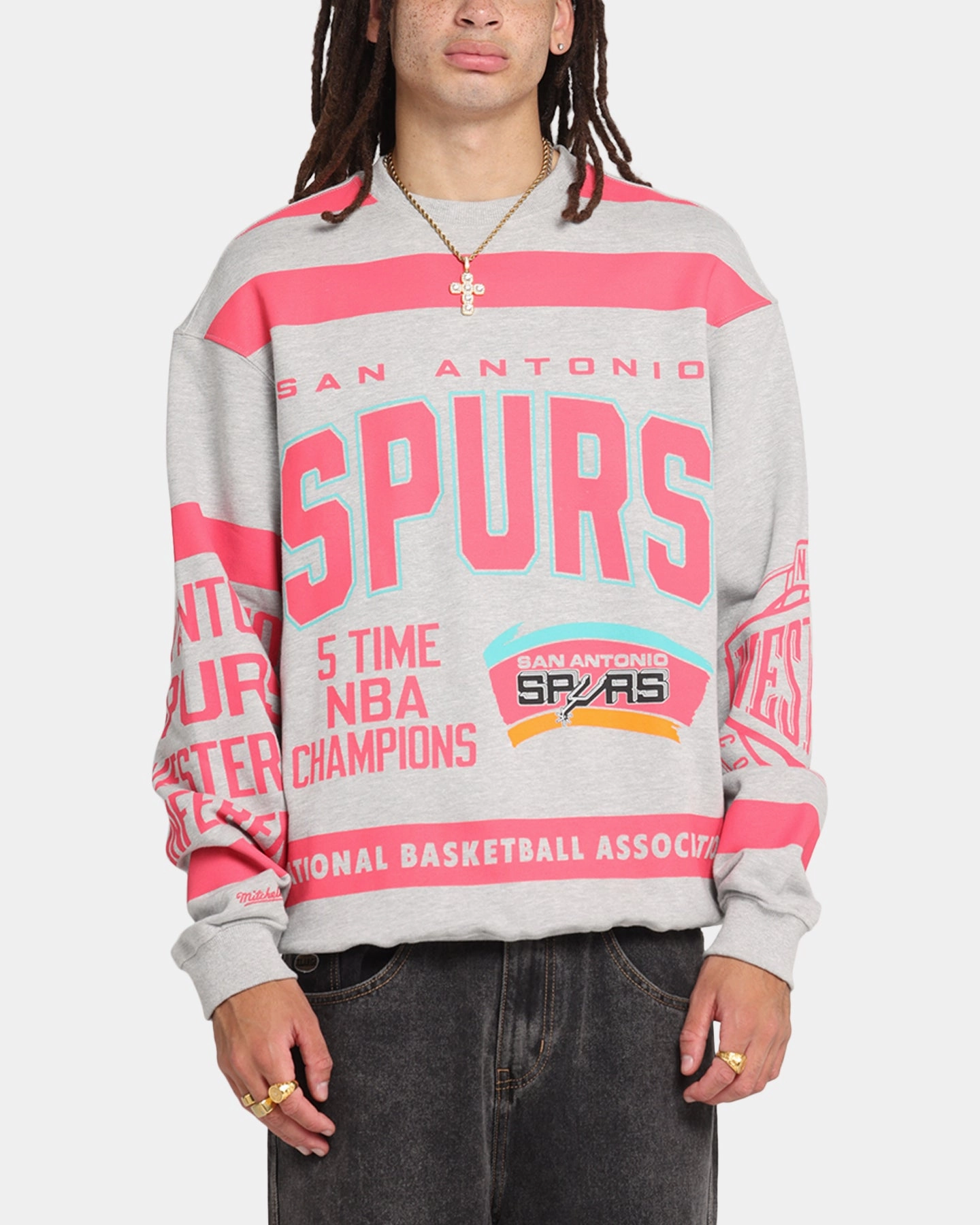 Mitchell & Ness San Antonio Spurs Letterform Crewneck Grey Marle Fashion Layer