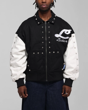 Dirt Repellent Surface Hear Loiter Frontier Varsity Jacket Black/Off White