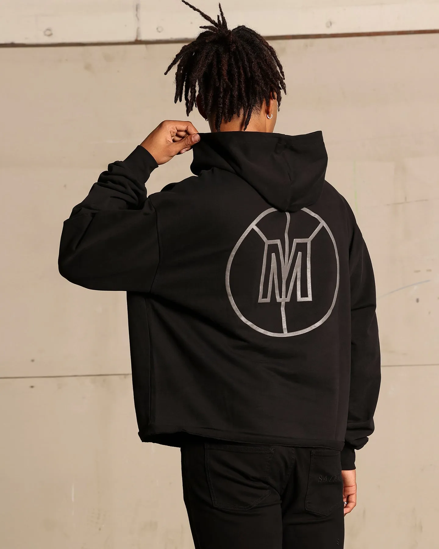 Saint Morta Monogram Boxy Hoodie Black Casual Style Stretch Enhanced Mobility