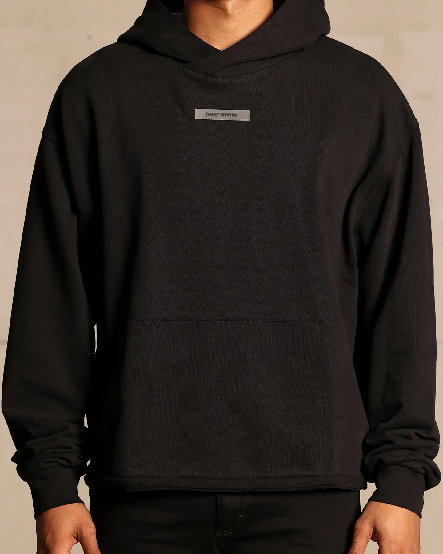 Saint Morta Monogram Boxy Hoodie Black Relaxed Layer