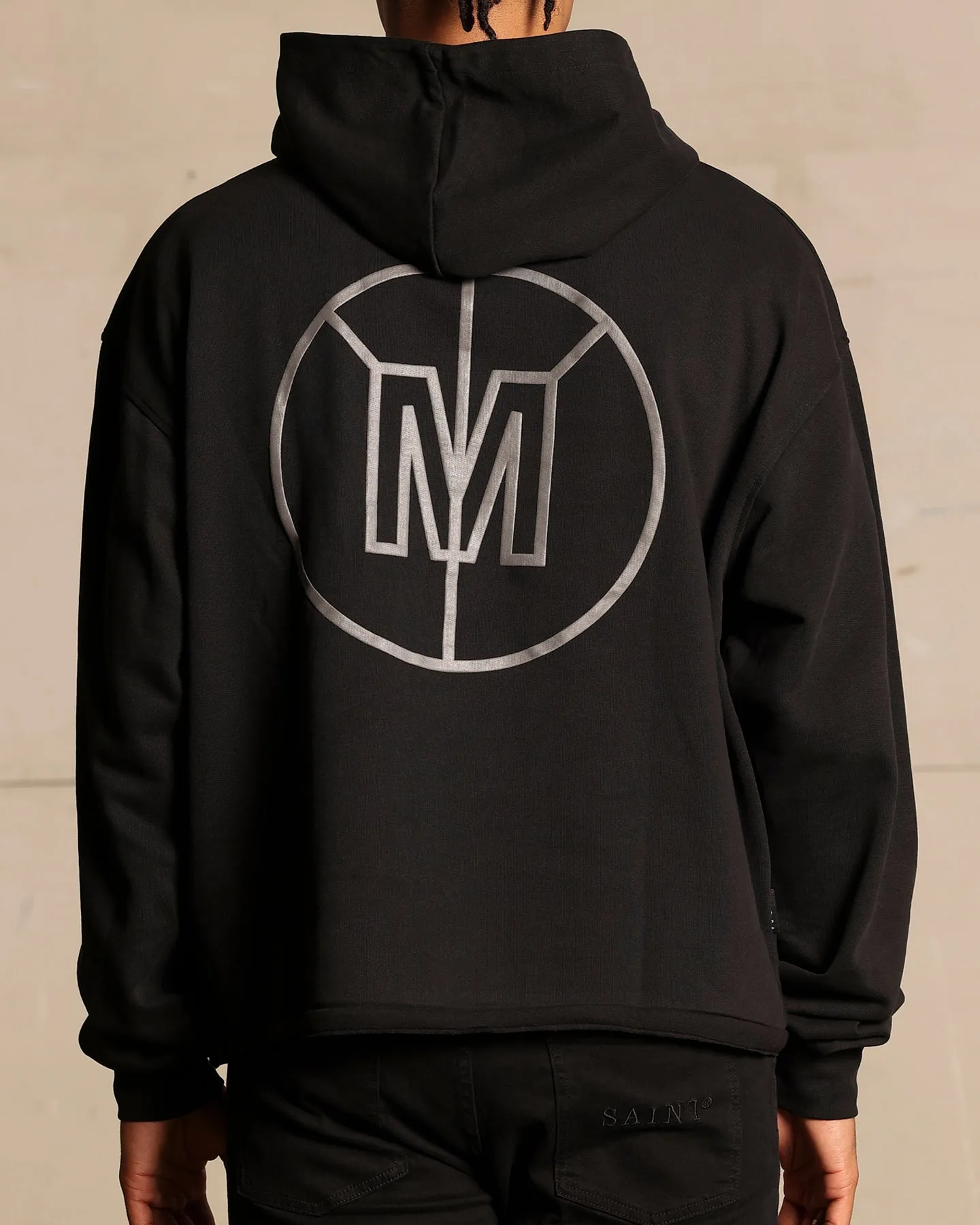 Saint Morta Monogram Boxy Hoodie Black multiple pockets