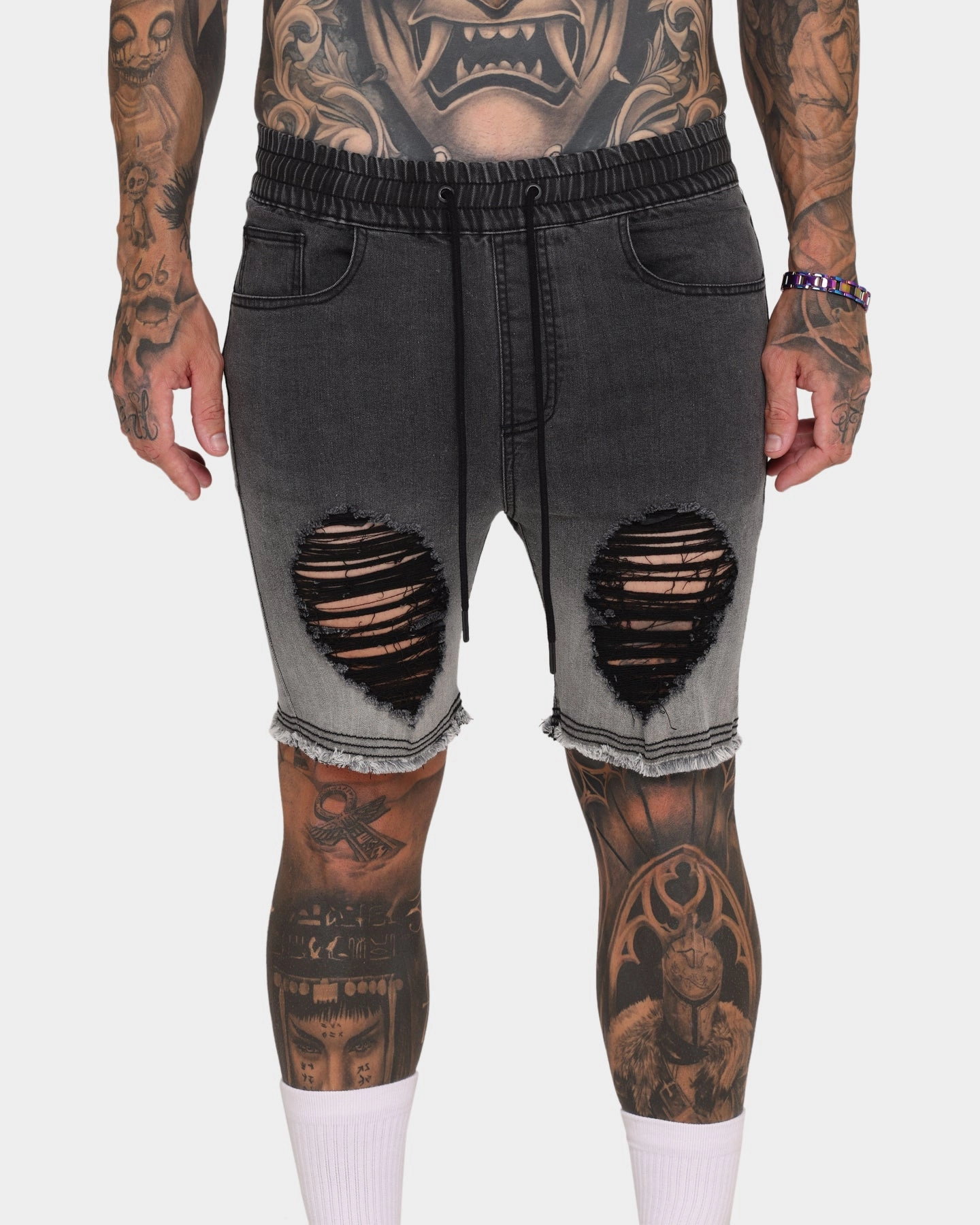 Fastening Closure EN ES Gunner Skinny Ripped Shorts Gradient Black