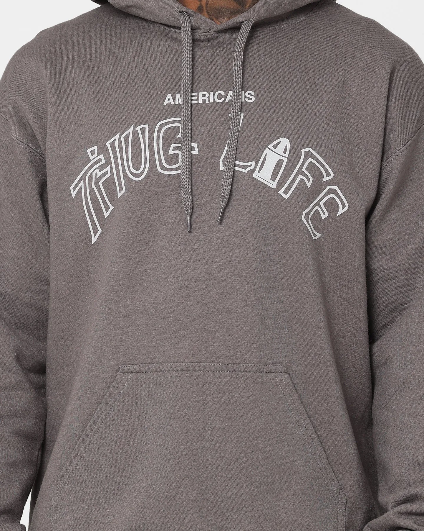 Layered Security Pockets Pendant Tupac Thug Life Hoodie Grey