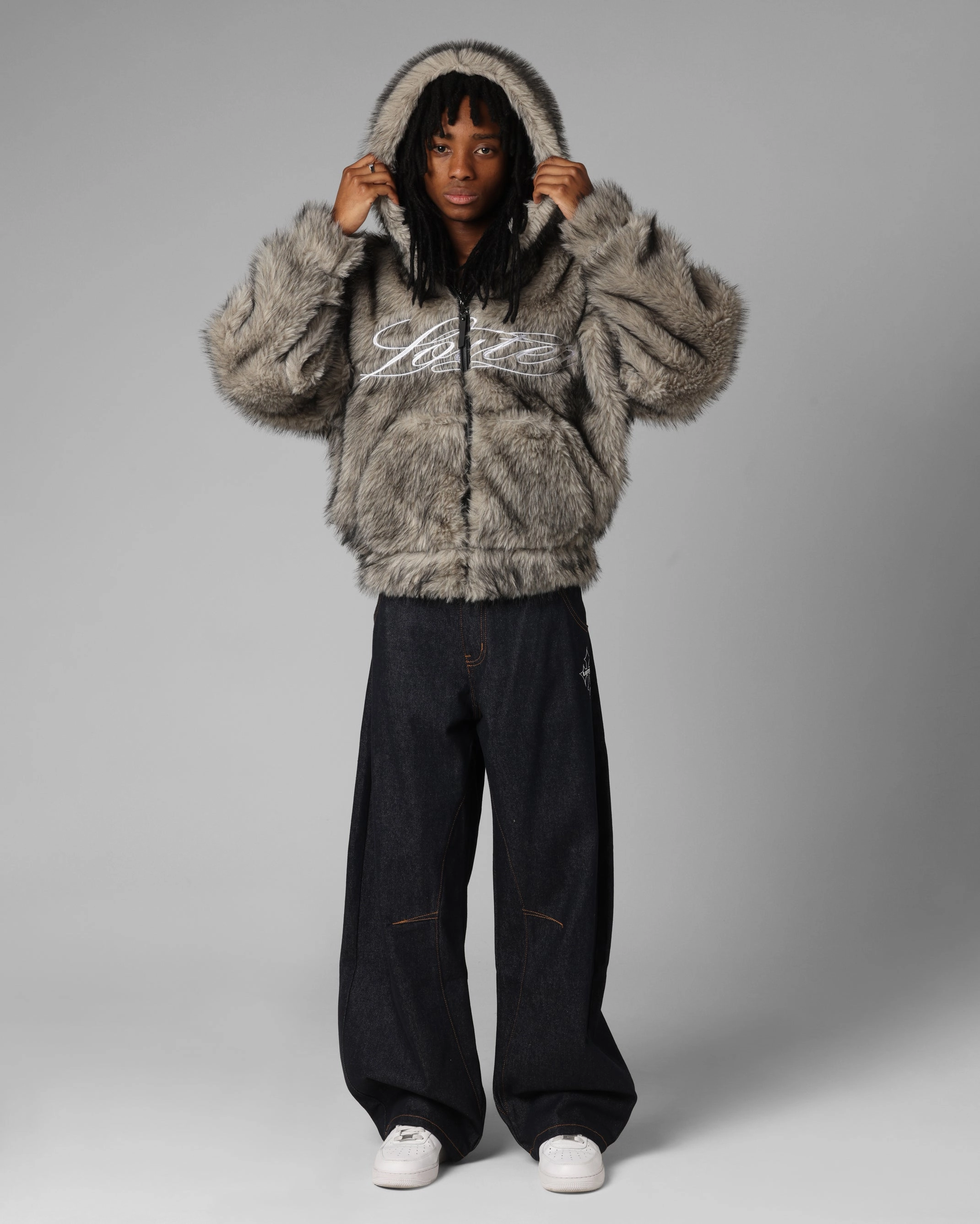 Gift Loiter Faux Fur Hooded Jacket Off White