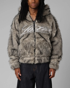 Loiter Faux Fur Hooded Jacket Off White Knee Length Award