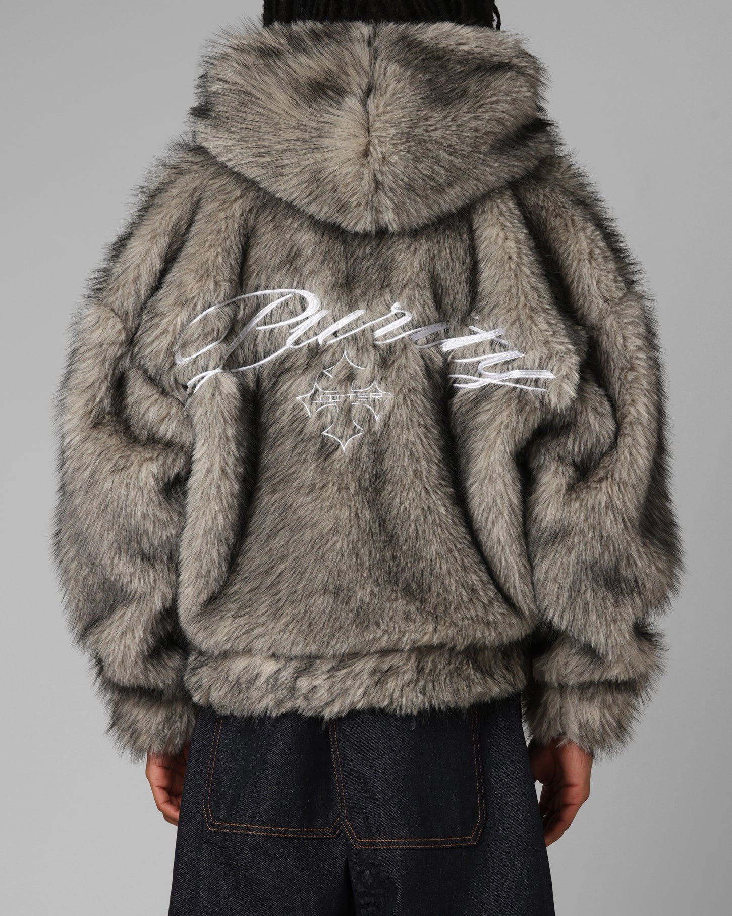 Reflective Safety Details Outdoor Comfort Loiter Faux Fur Hooded Jacket Off White