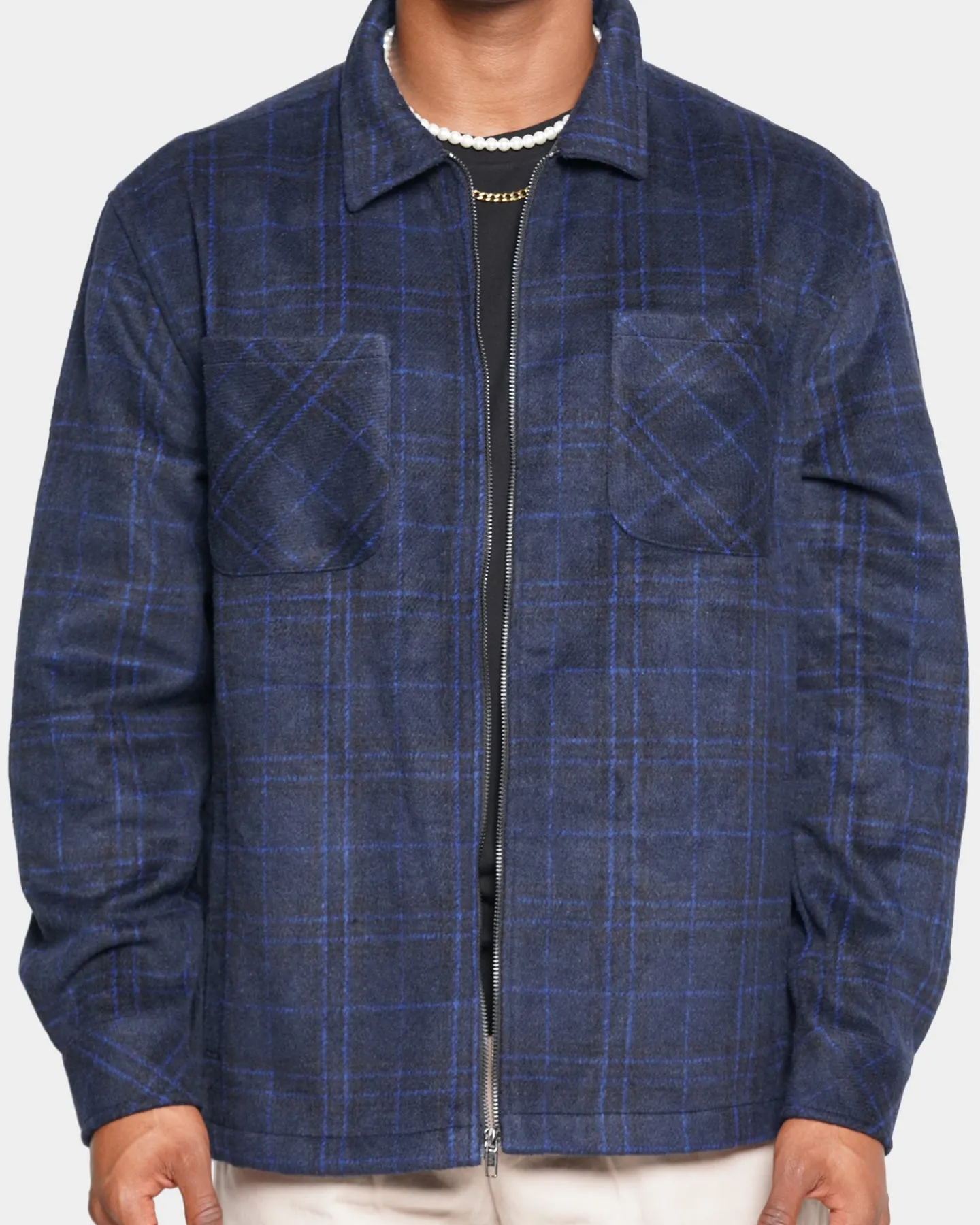 Versatile Layering XXIII Vitus Zip Up Flannel Shacket Blue/Black