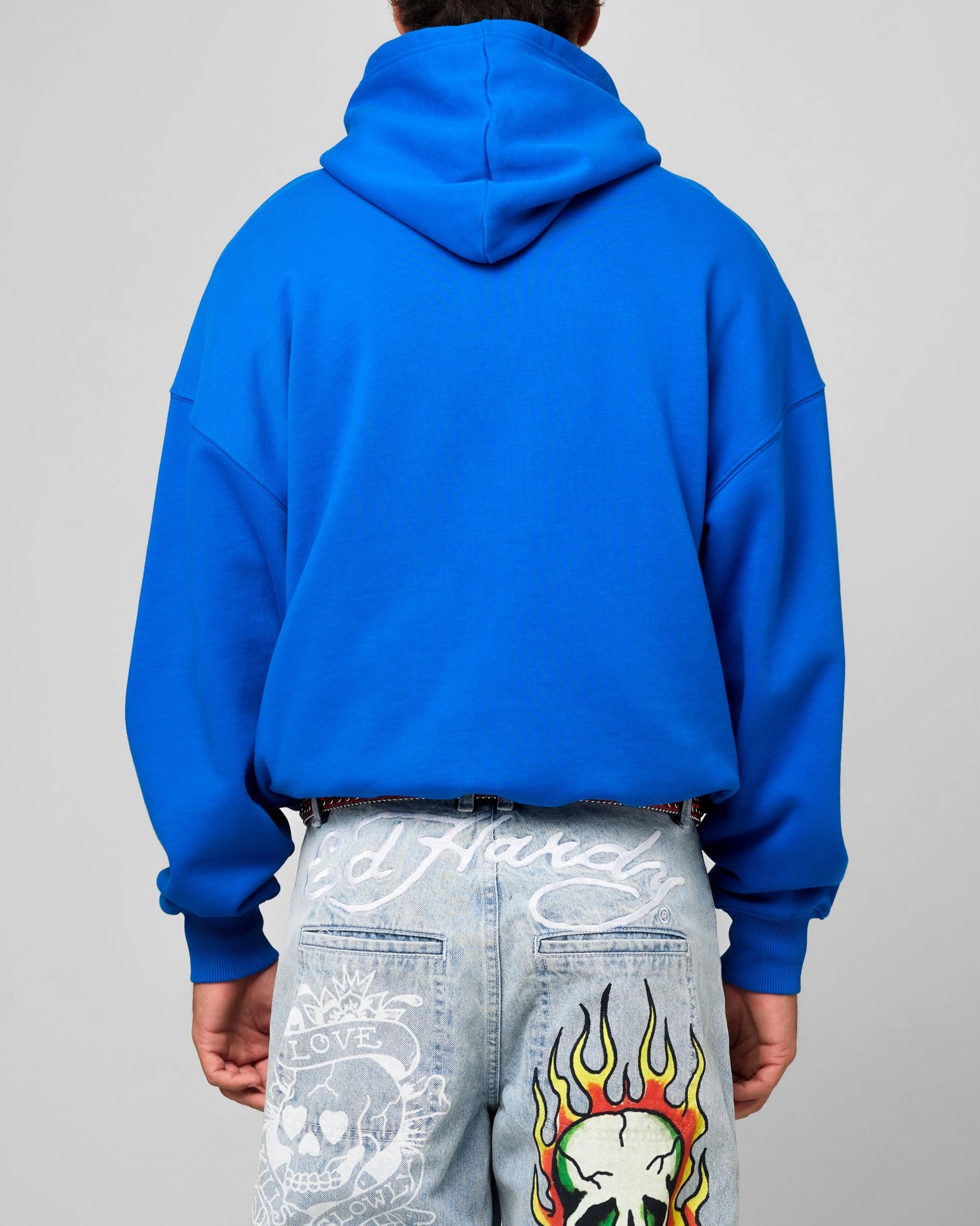 Thylacine like Anti Static Material Ed Hardy Rhinestone Dragon Hoodie Blue