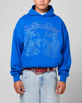 Ed Hardy Rhinestone Dragon Hoodie Blue Non Fading Coloration