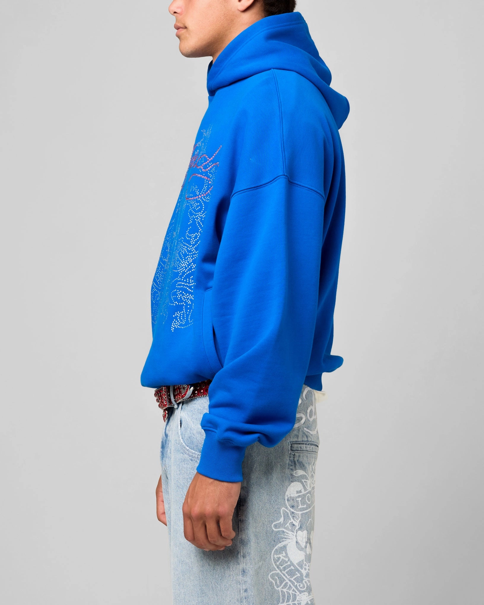 Ed Hardy Rhinestone Dragon Hoodie Blue Urban Street Style