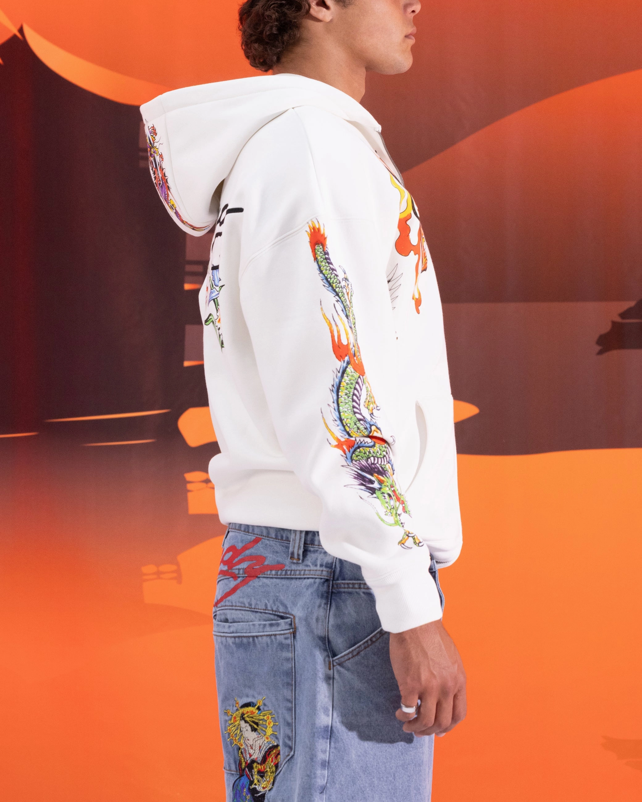 Ed Hardy Floral Zip Hoodie Off White Durable Reinforcements Concert wear