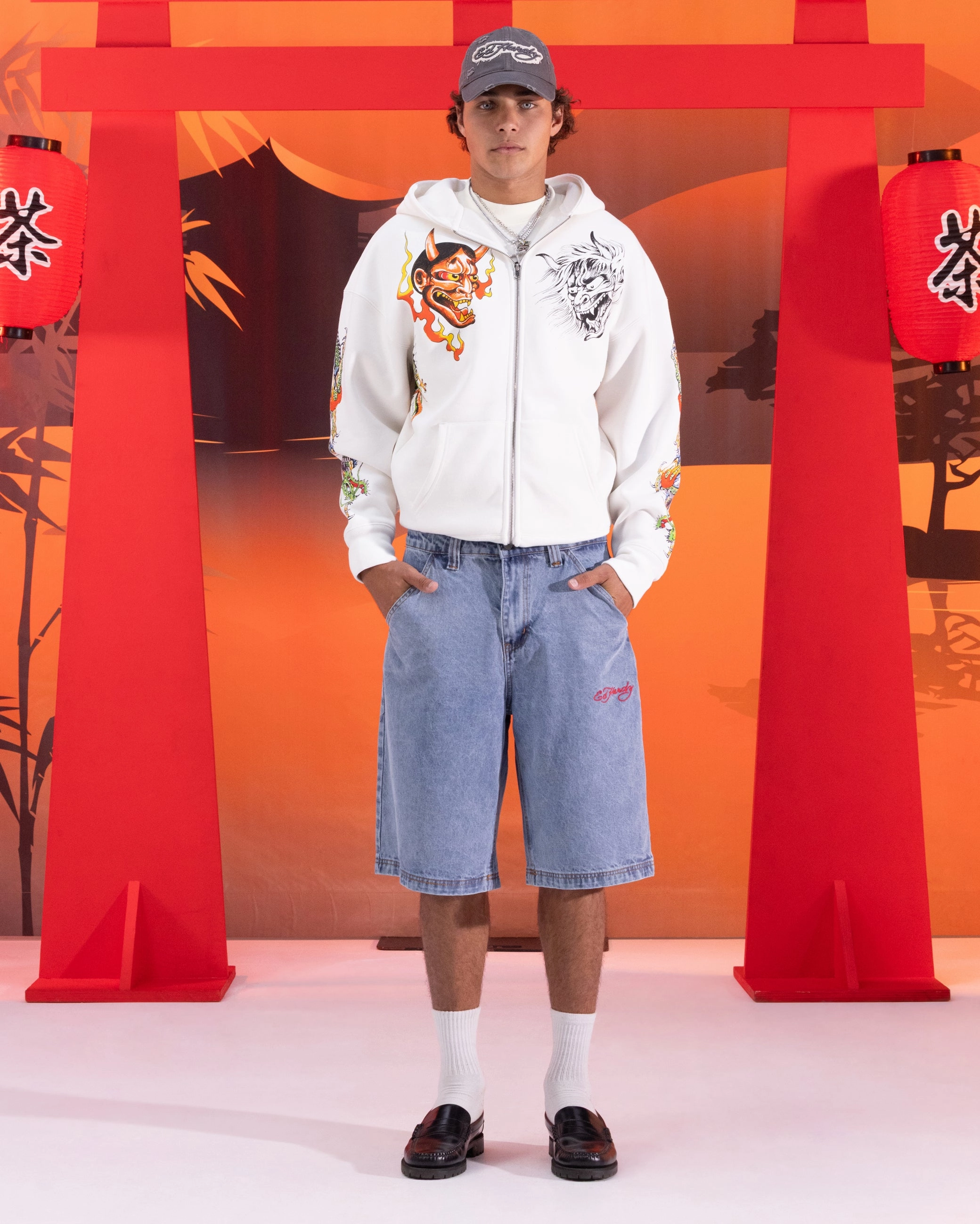 Lightweight Construction Ed Hardy Floral Zip Hoodie Off White