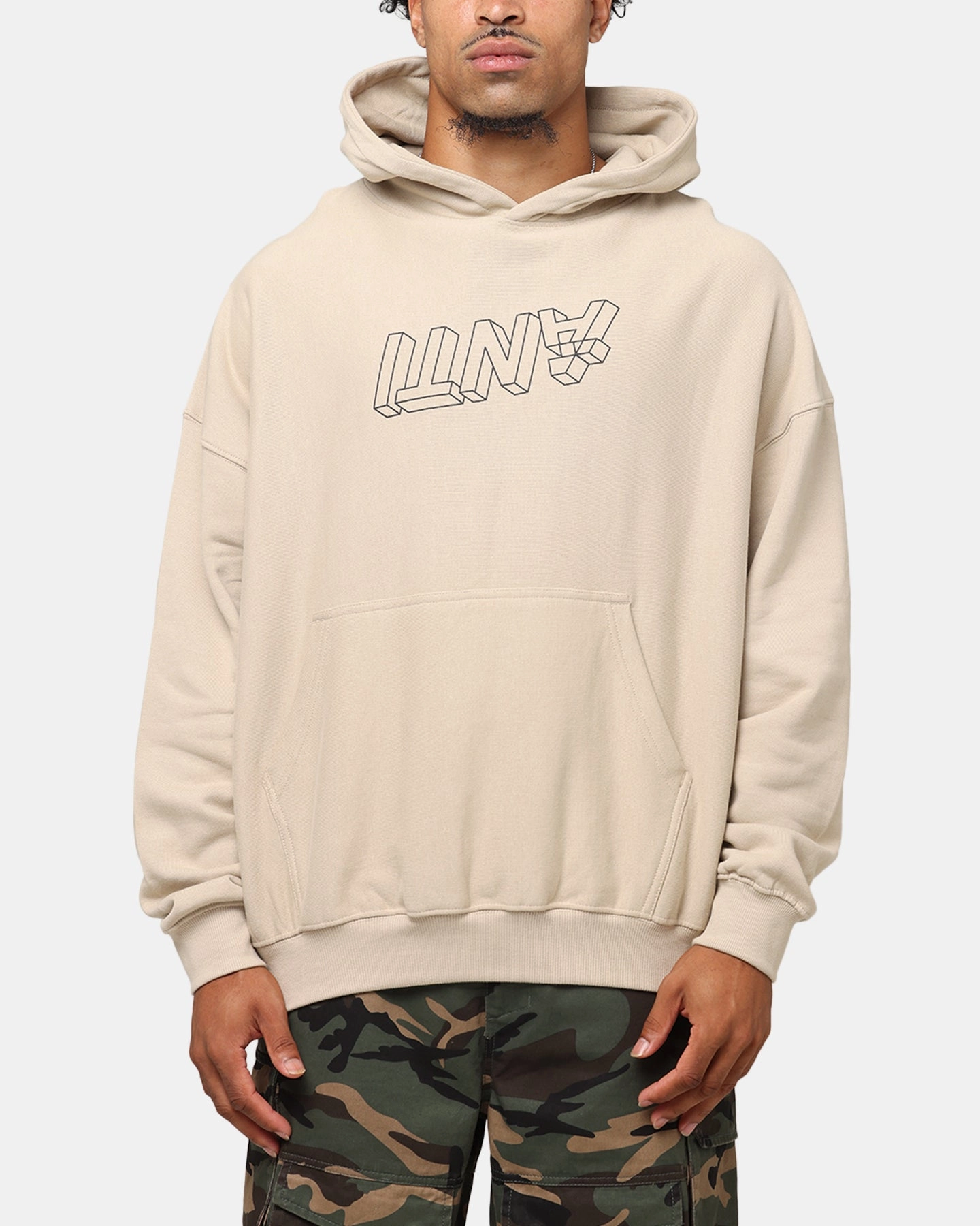 Iridescent effect Stretchable Waistband The Anti Order Dimension Boxy Hoodie Stone