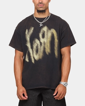 Soft Touch Texture Quick Fit Korn Logo Noise T-Shirt Black Vintage