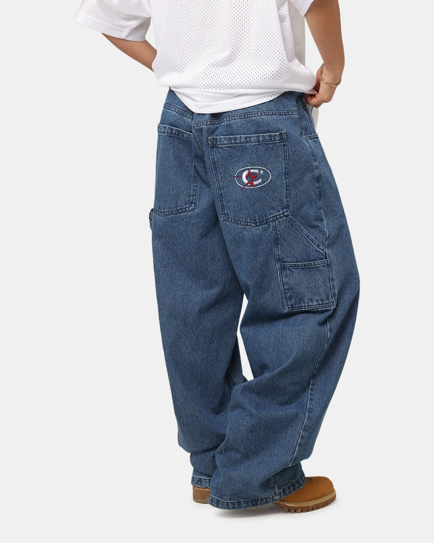 Slim Modern Carre Baggy Carpenter Jeans Mid Blue Denim