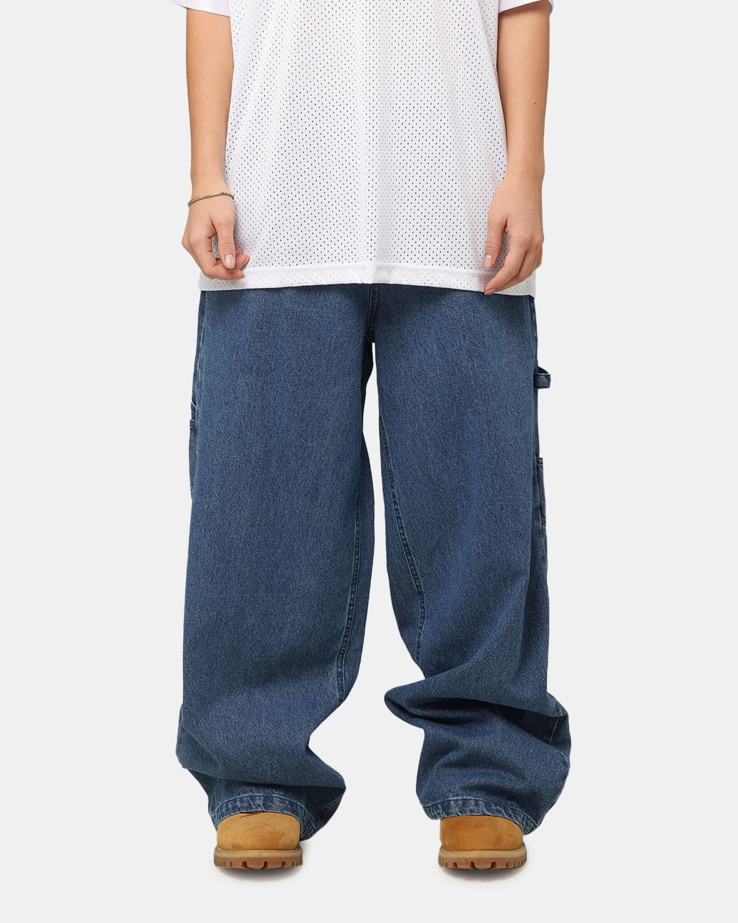 Common look Lightweight Morning Stroll Carre Baggy Carpenter Jeans Mid Blue Denim