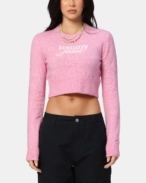 Comfy Feel Tommy Jeans Women's Crop Script Sweater Pink
