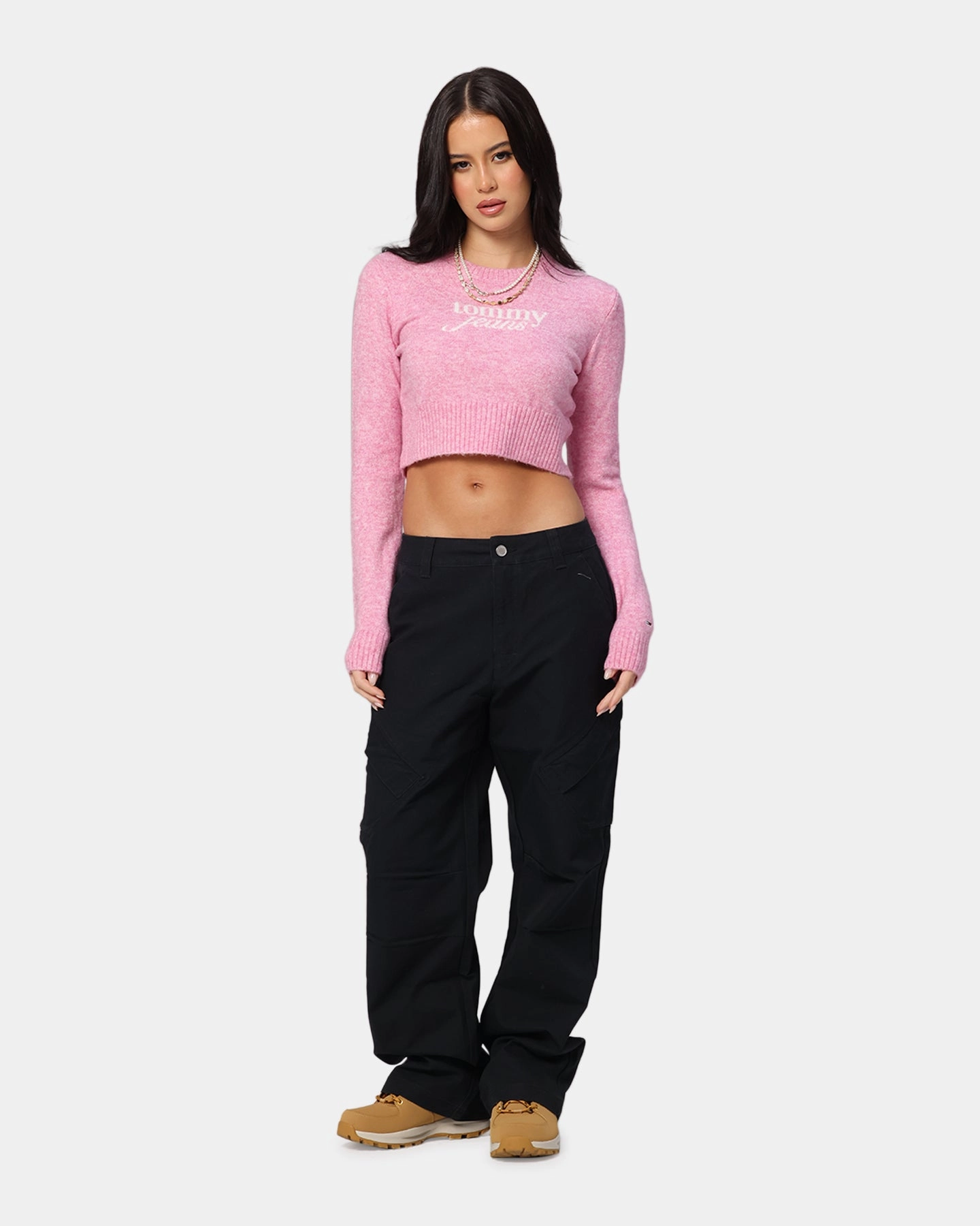 Tommy Jeans Women's Crop Script Sweater Pink Warm Touch