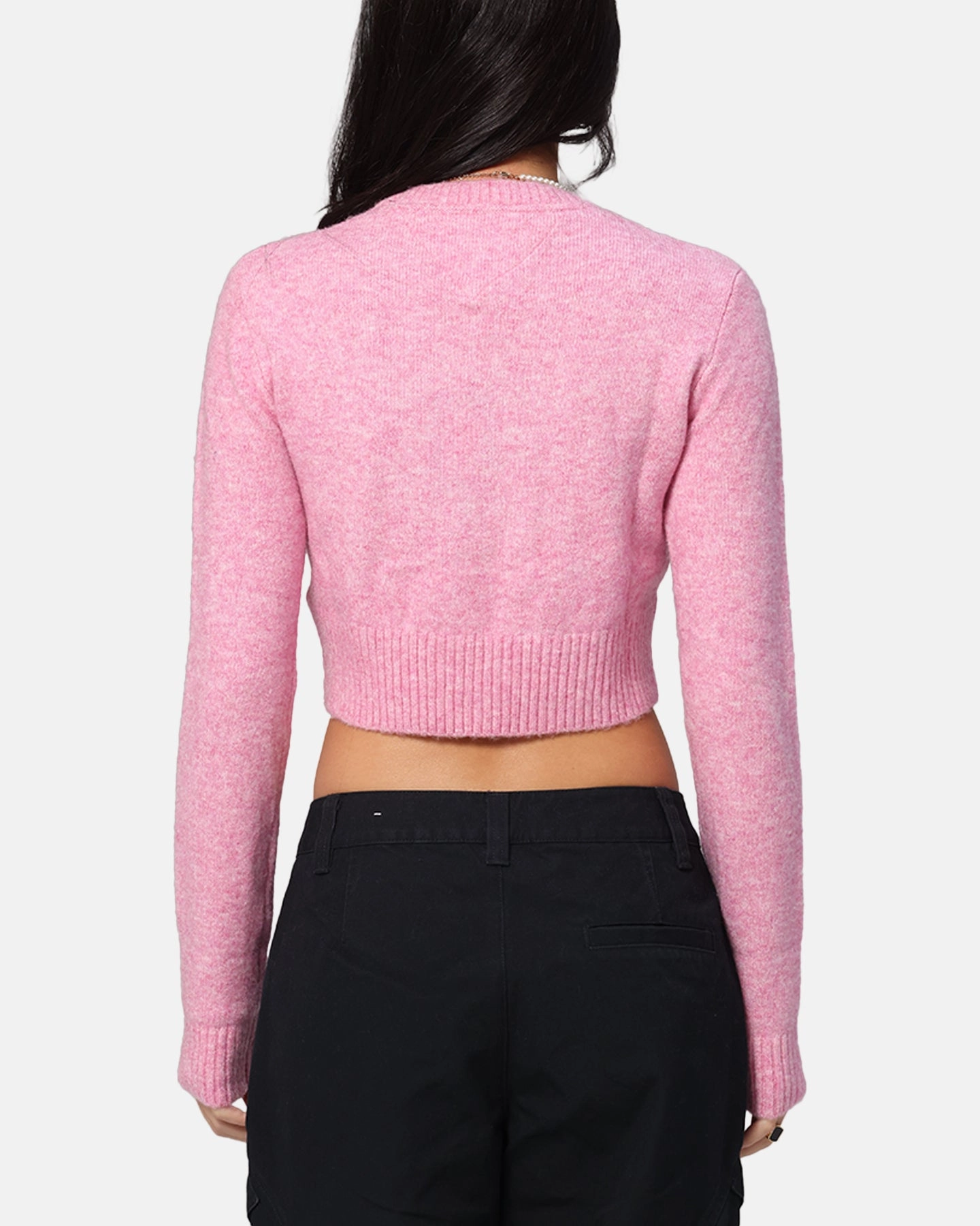Warm Knitwear Cozy Designs Tommy Jeans Women's Crop Script Sweater Pink