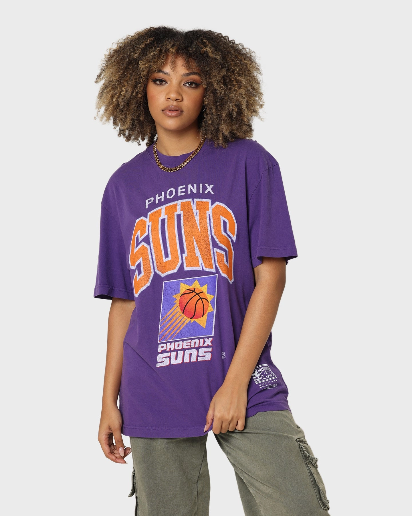 Quick Drying color blocking Mitchell & Ness Phoenix Suns XL Arch Vintage T-Shirt Faded Purple