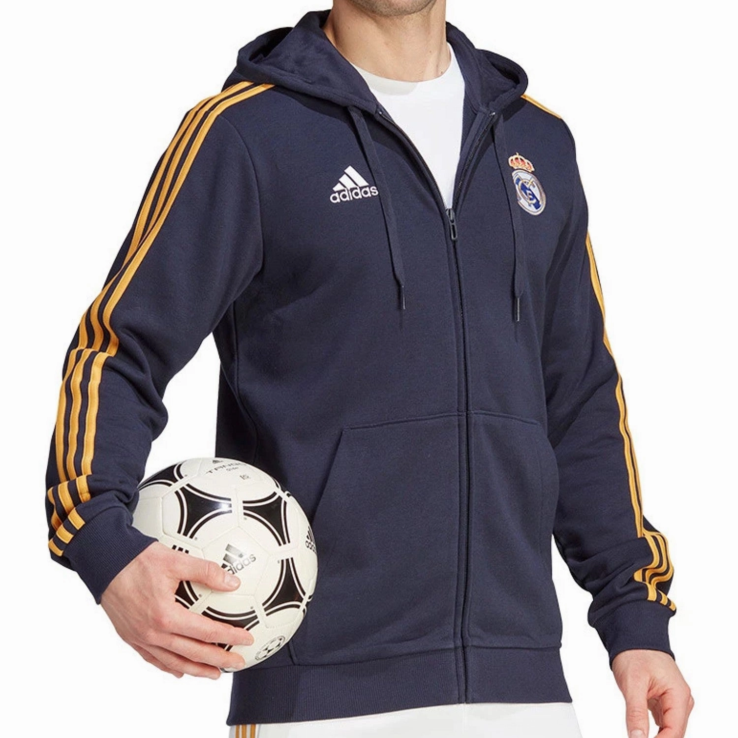 Real Madrid Casual 3S hooded presentation tracksuit 2023/24 - Adidas AntiChafe Design