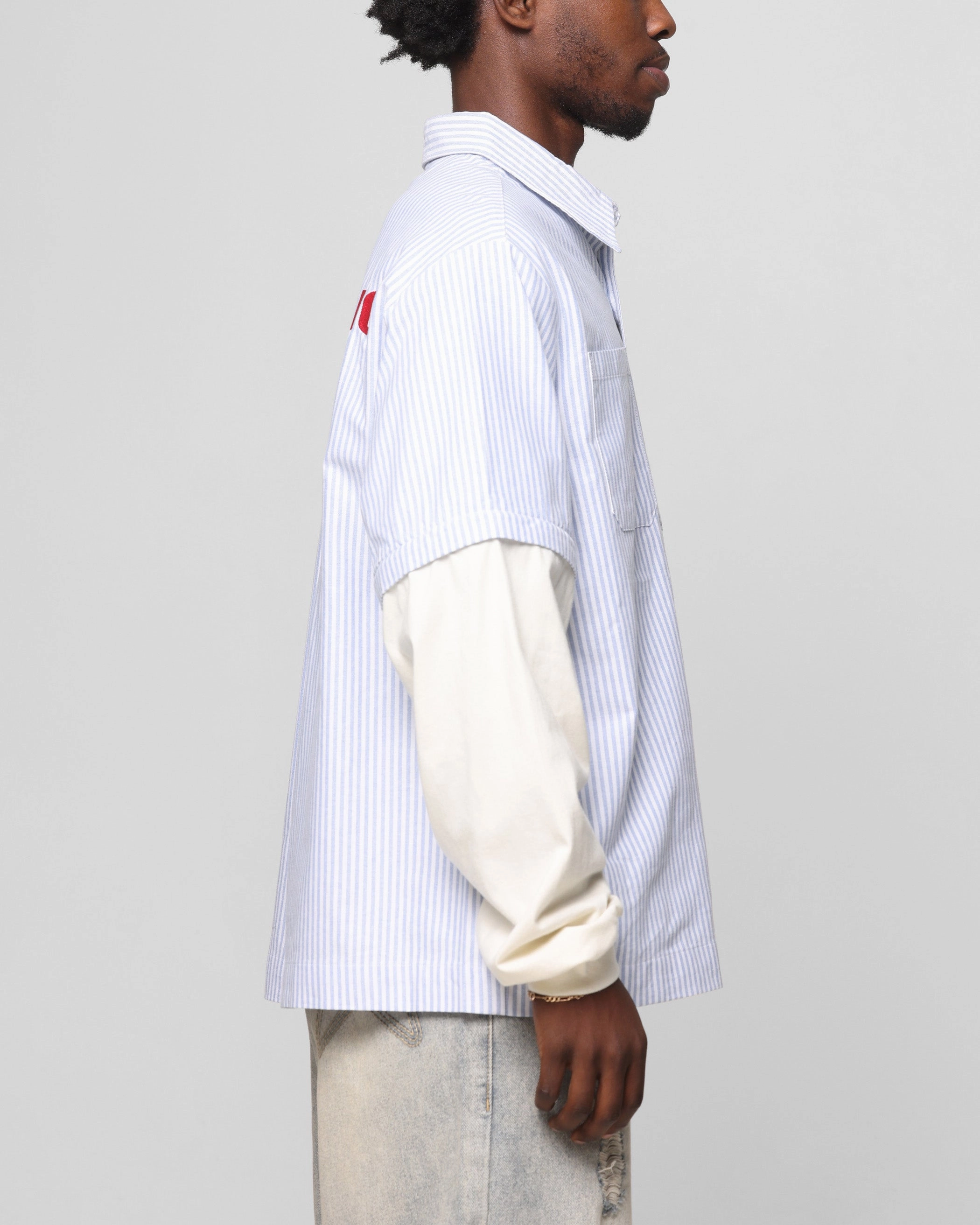 Loiter Art Studio Work Shirt Blue Stripe Picnic Outfit