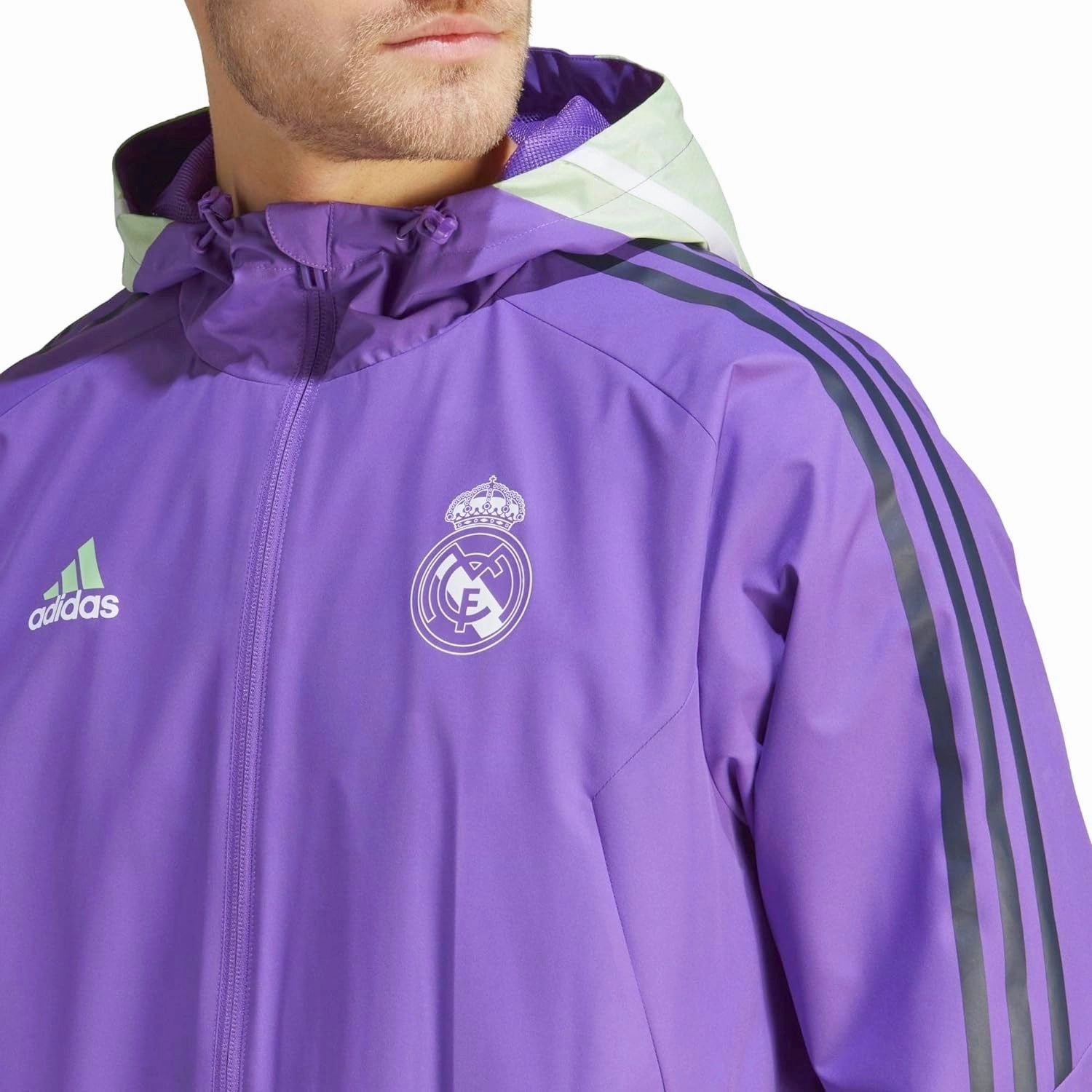 Denim Tactile Grip Details Real Madrid soccer training rain jacket 2023 purple - Adidas