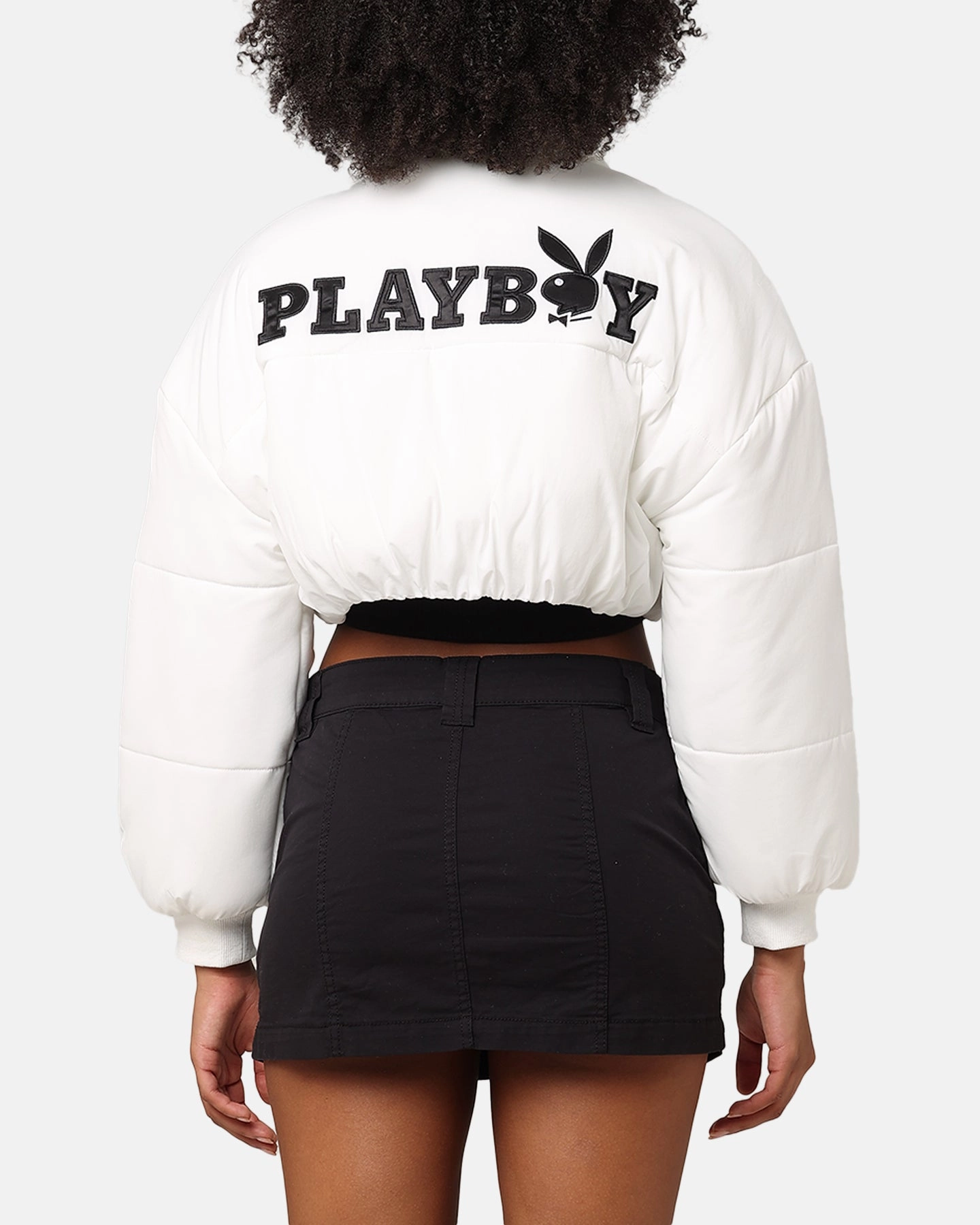 Weightless Construction NonBulkyFit Playboy Bunny O Cropped Puffer Jacket White