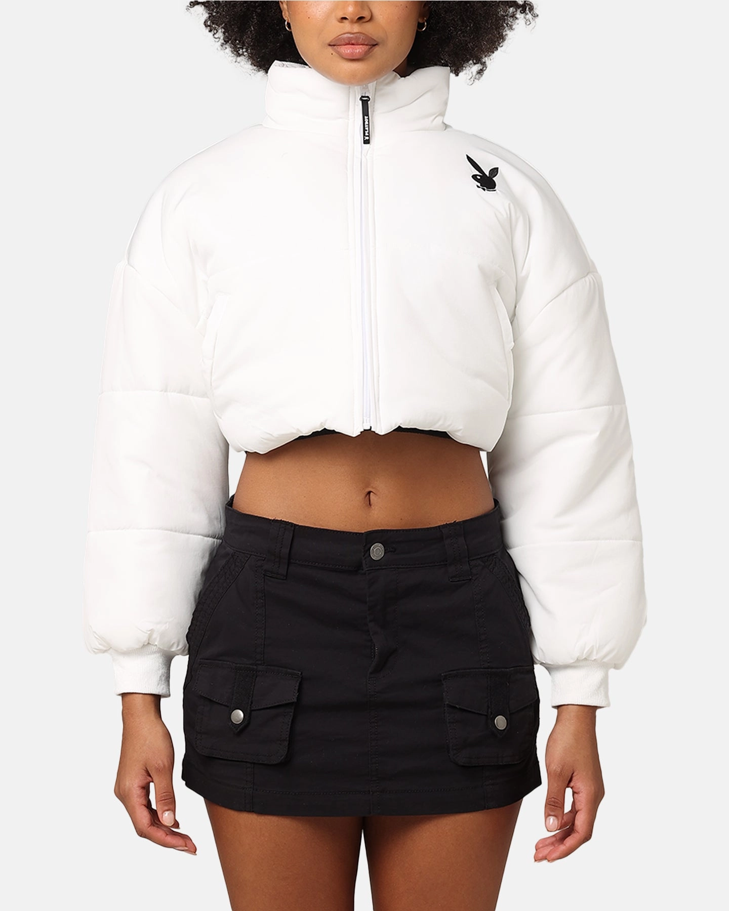 Playboy Bunny O Cropped Puffer Jacket White Light Insulation Durable Zippers