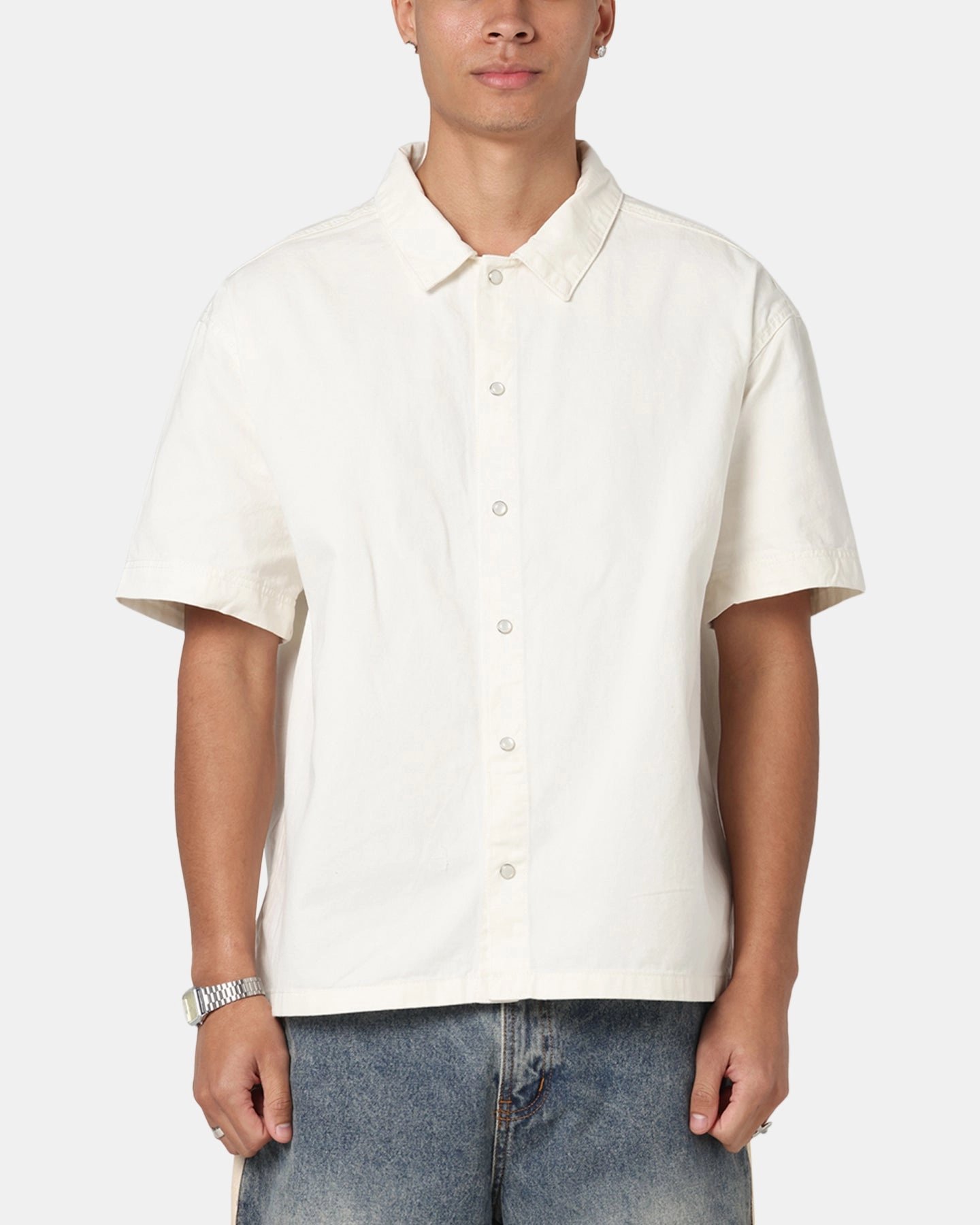 No Bulk Layering System Saint Morta Gothic Noir Button Up Shirt White/Black