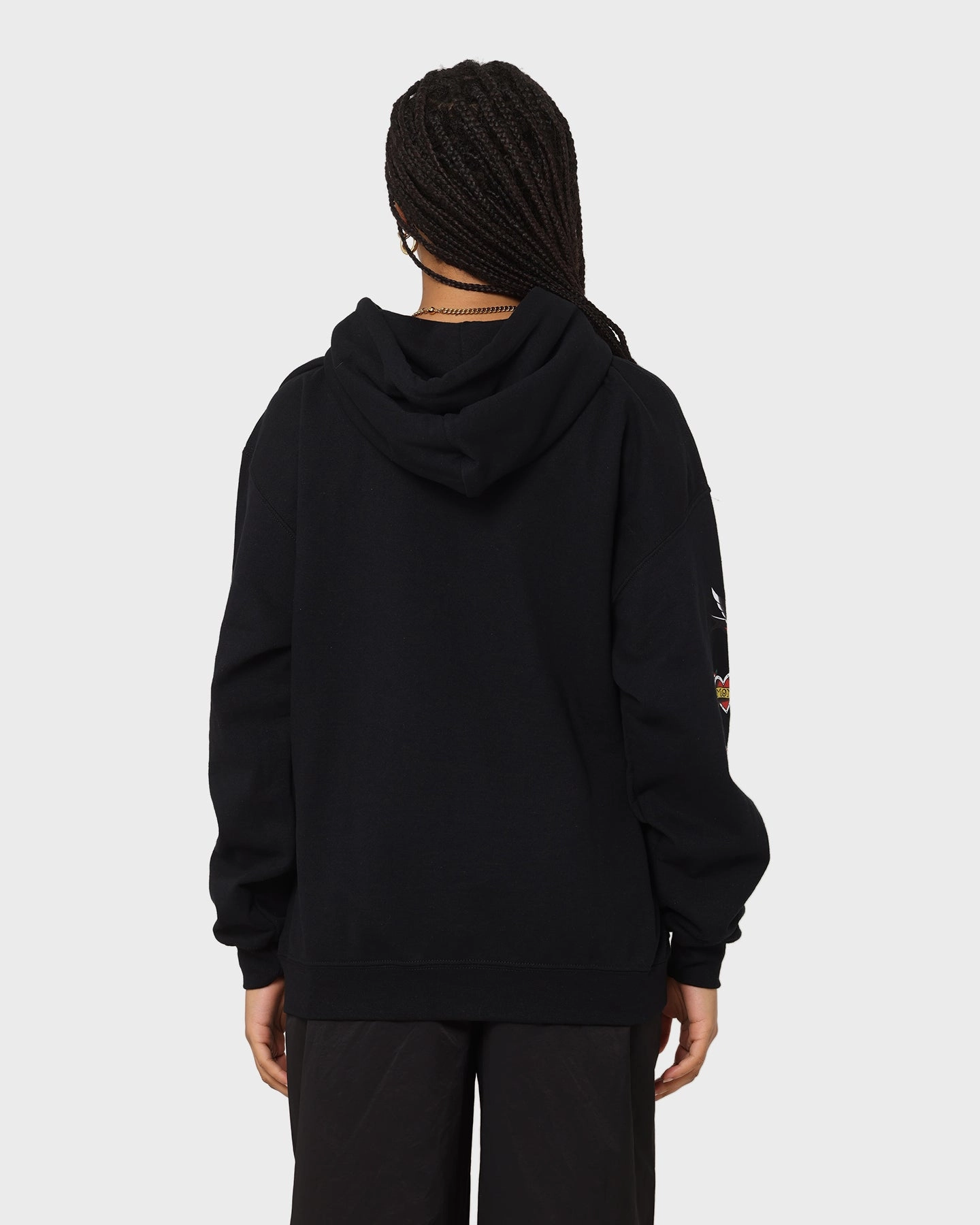 Rats Get Fat Tattoo Print Hoodie Black Flexible Shoulder Mobility Time