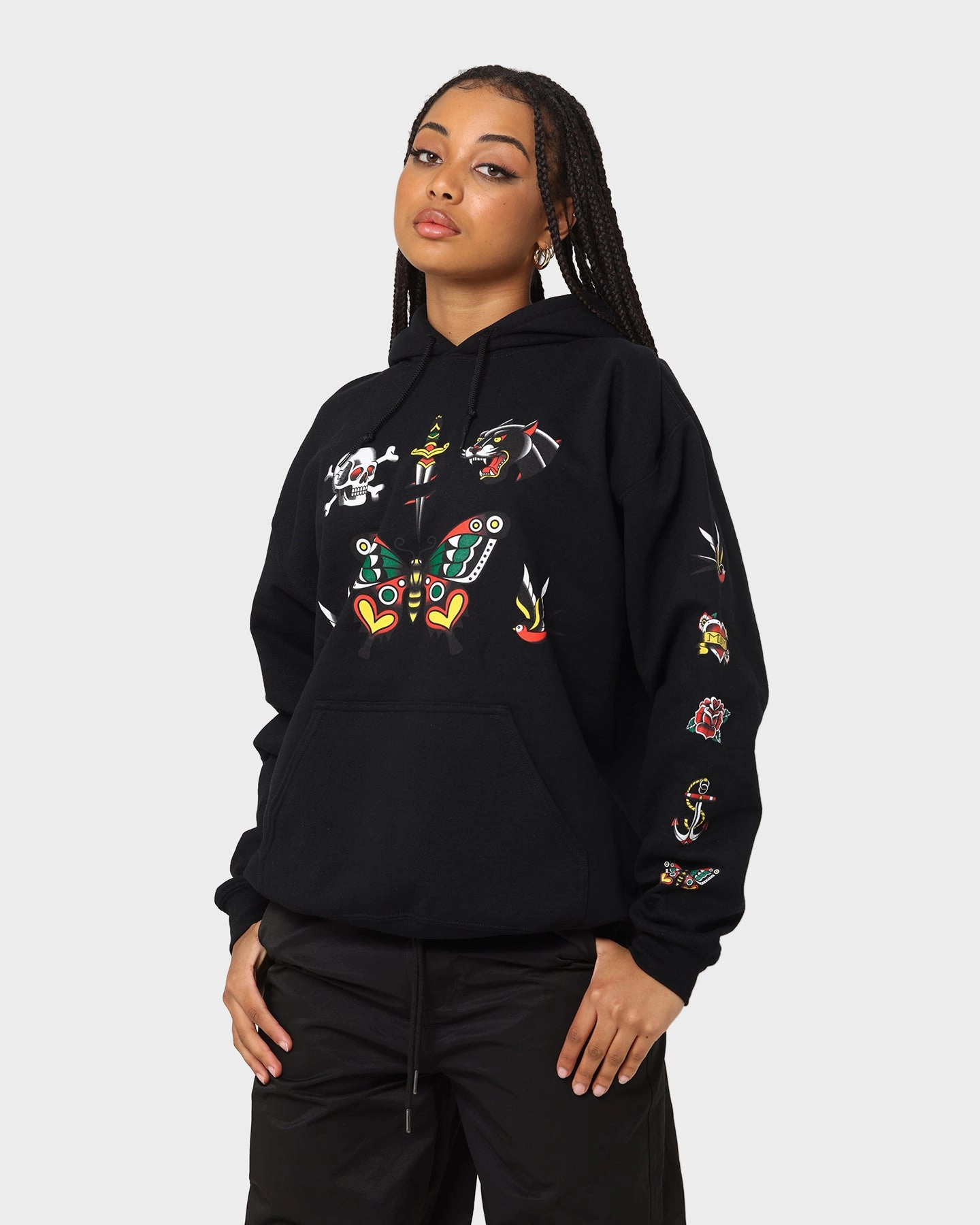 RipstopFabric Rats Get Fat Tattoo Print Hoodie Black