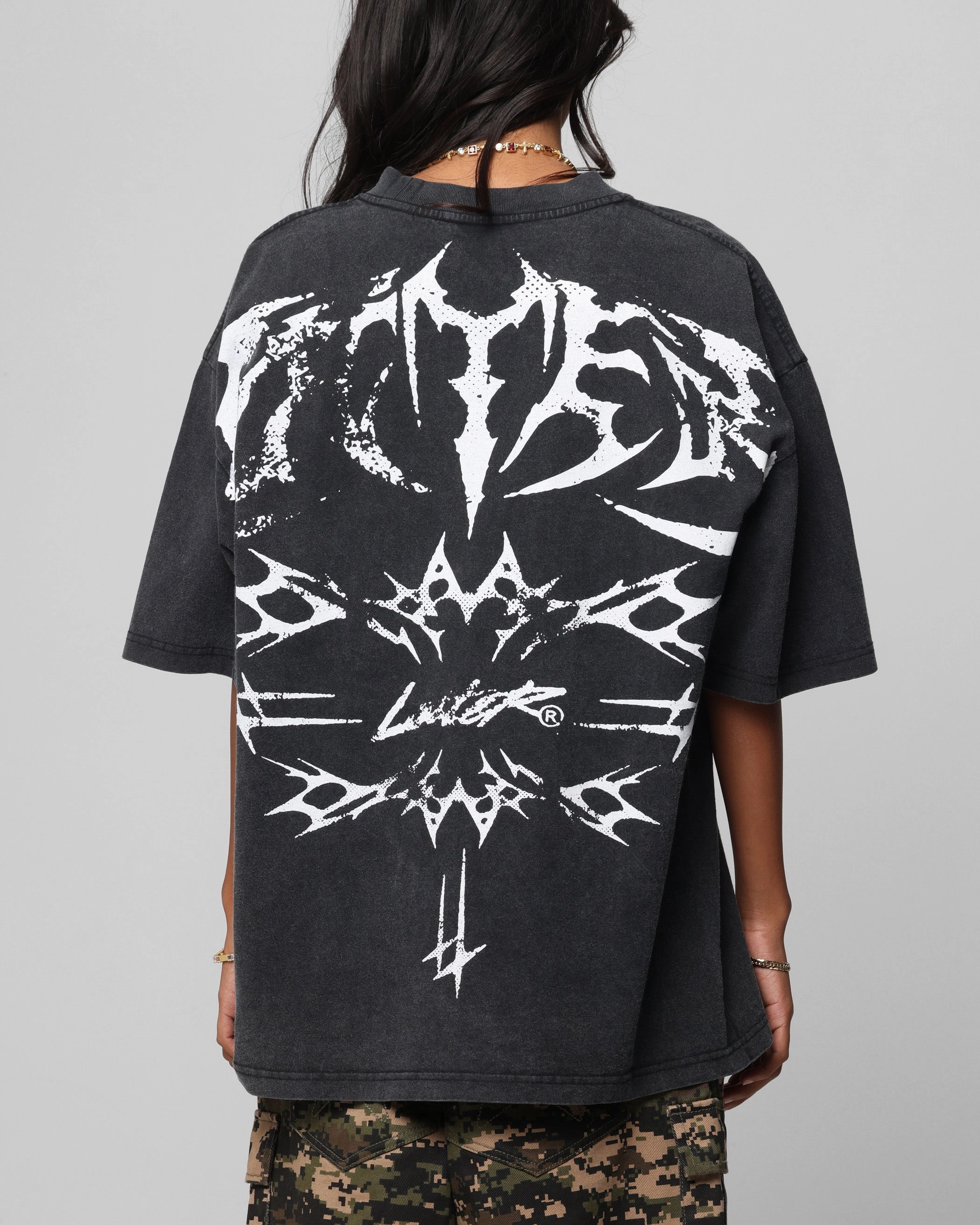 Loiter Metal Stacked Vintage T-Shirt Vintage Black Layered Hem Detail