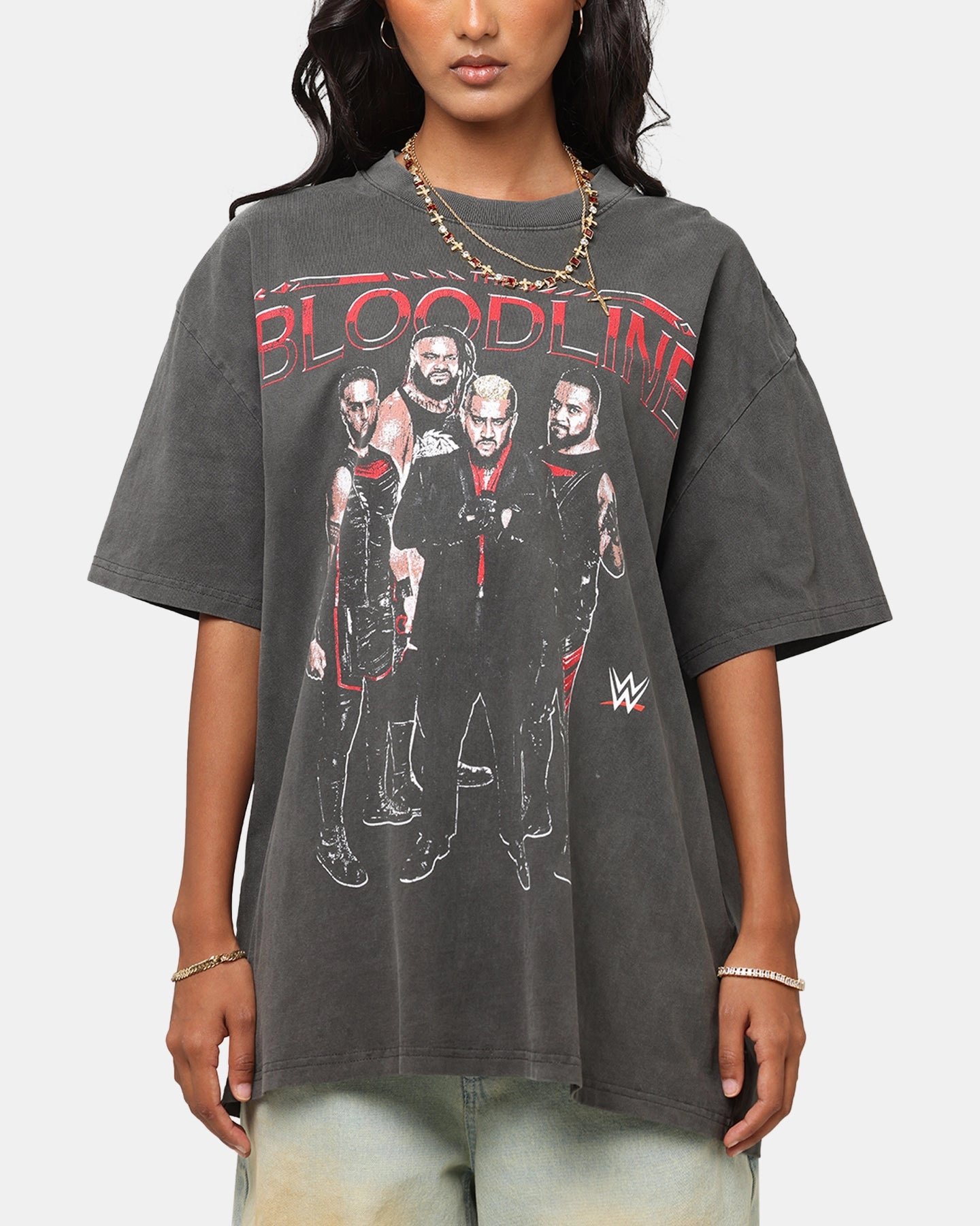 Culture Kings X WWE The Bloodline Heavyweight T-Shirt Black Wash Denim combination funky