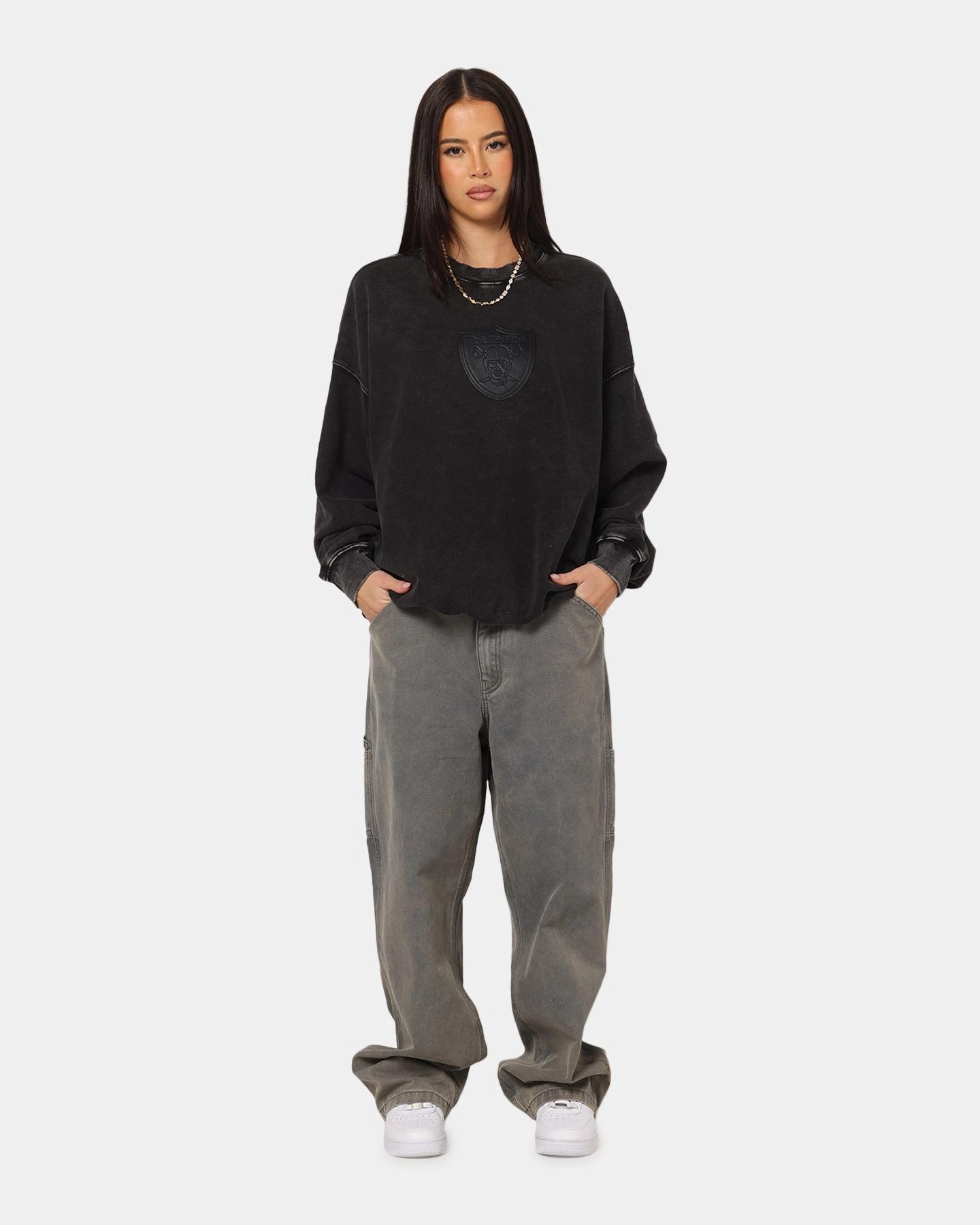 Cozy Comfort Warm Knit Pro Standard Las Vegas Raiders 'Wash Vanguard' Fleece Crewneck Washed Black