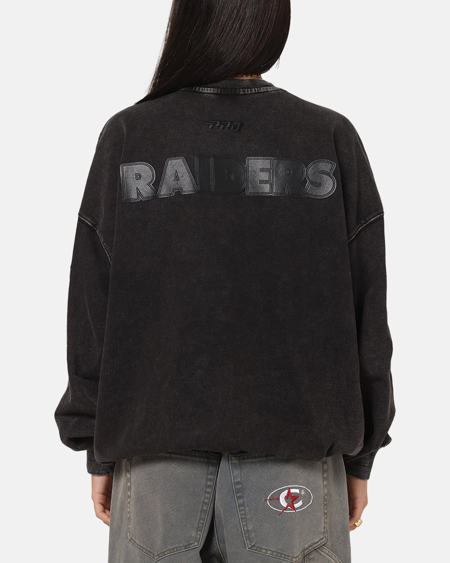 premium fabric Pro Standard Las Vegas Raiders 'Wash Vanguard' Fleece Crewneck Washed Black