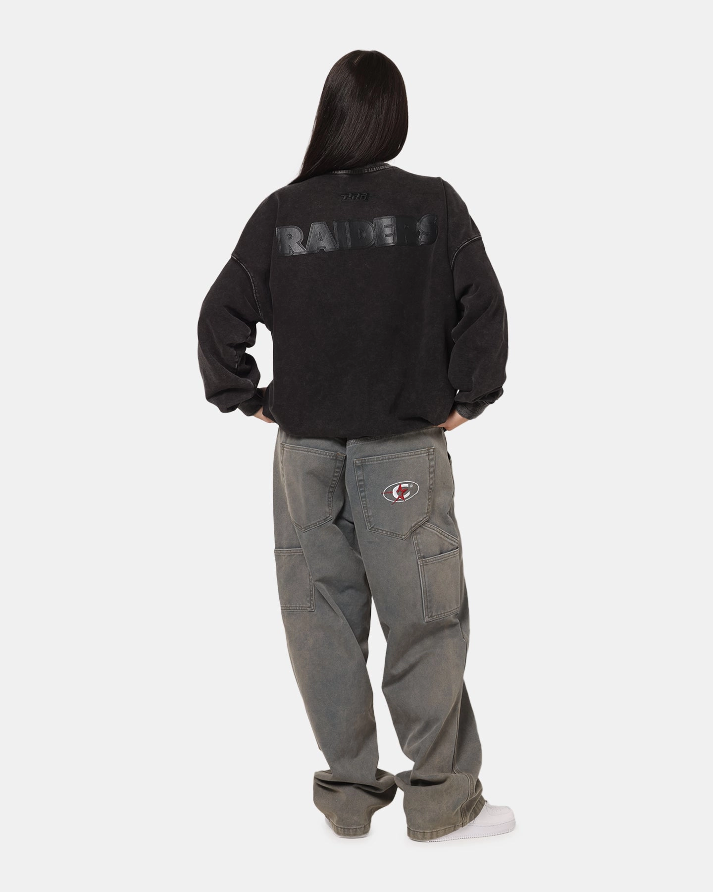 Pro Standard Las Vegas Raiders 'Wash Vanguard' Fleece Crewneck Washed Black Knit Design Wear