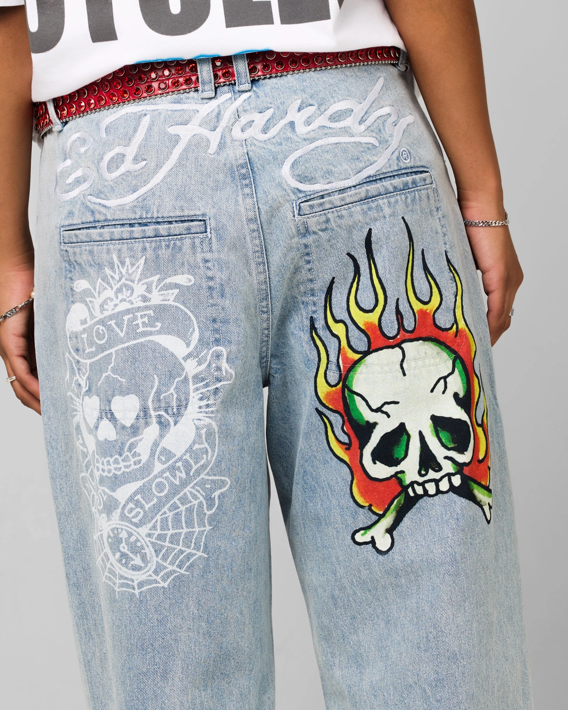 Ed Hardy Wide Leg Skull Jeans Light Blue Outerwear Friendly