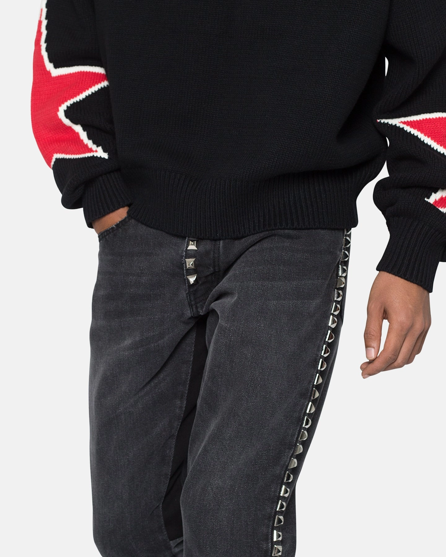 MNML B572 Studded Flare Denim Jeans Black Morning Stroll Outdoor Adventure Date Night Modern Wear