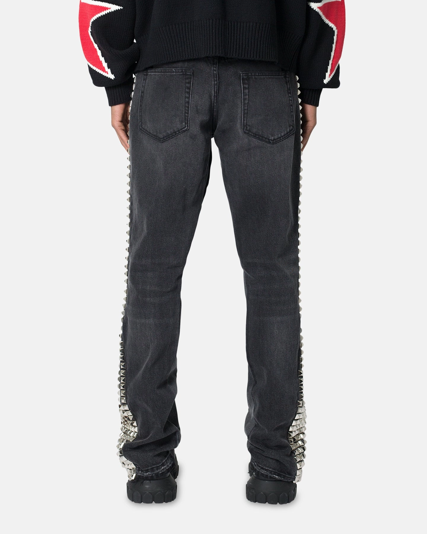 MNML B572 Studded Flare Denim Jeans Black Sustainable Road Trip Breathable Lining System